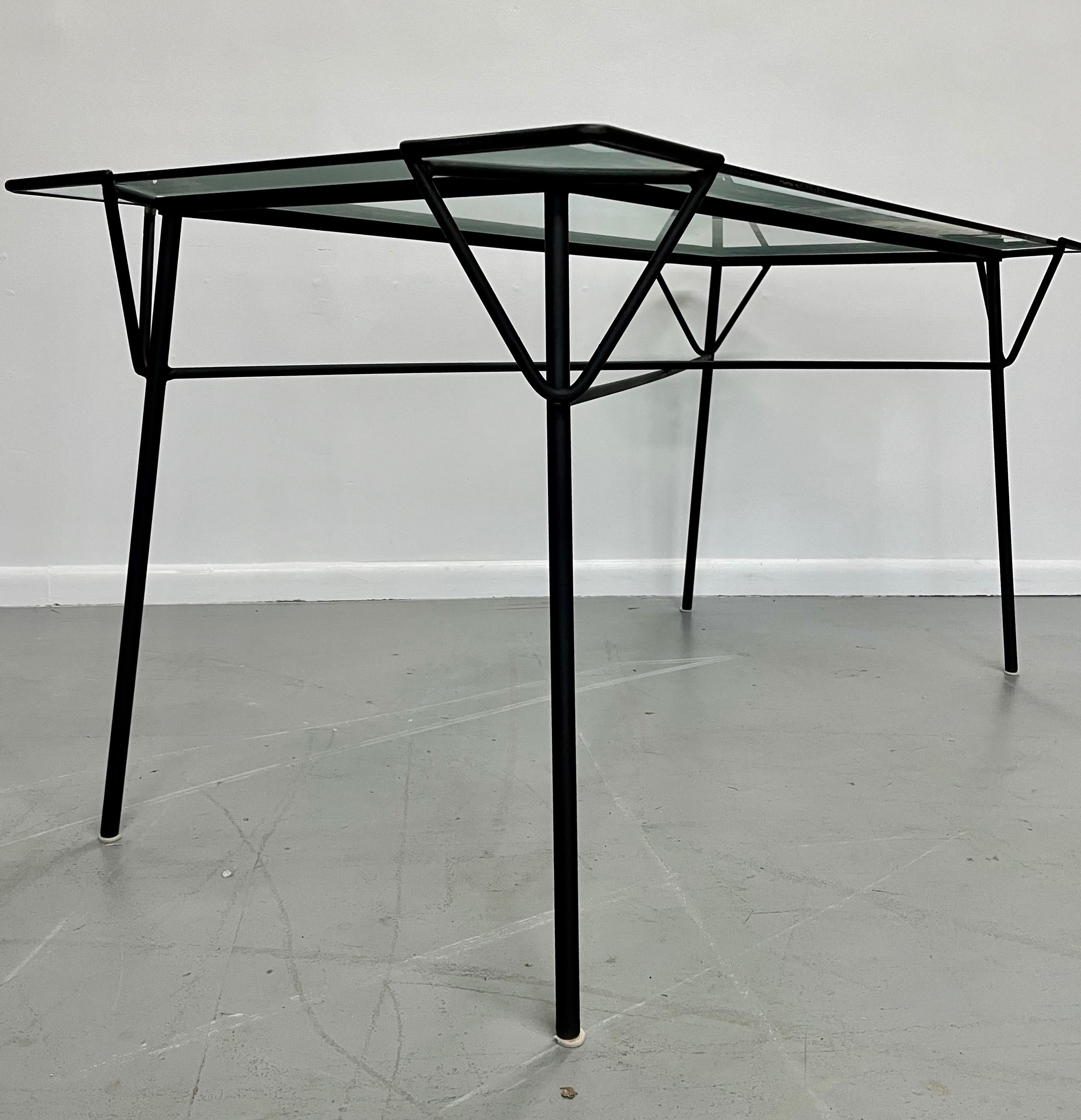Geometric Iron and Glass Dining Table by Ossia Arkus for Arbuck Mid Century In Good Condition For Sale In Philadelphia, PA