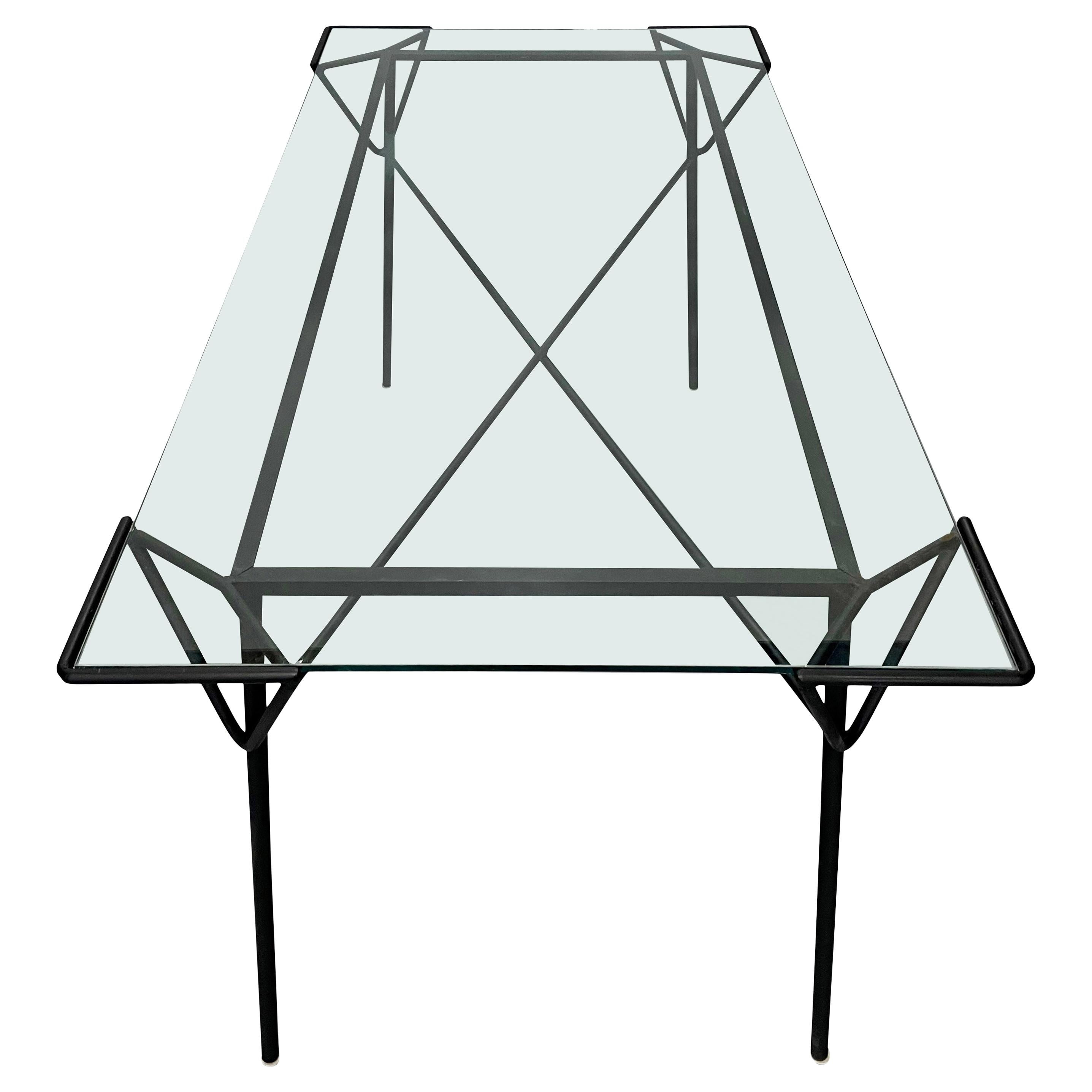 Table de salle à manger géométrique en fer et verre d'Ossia Arkus pour Arbuck Mid Century en vente