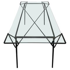 Mid Century Rectangular Geometric Iron and Glass Dining Table