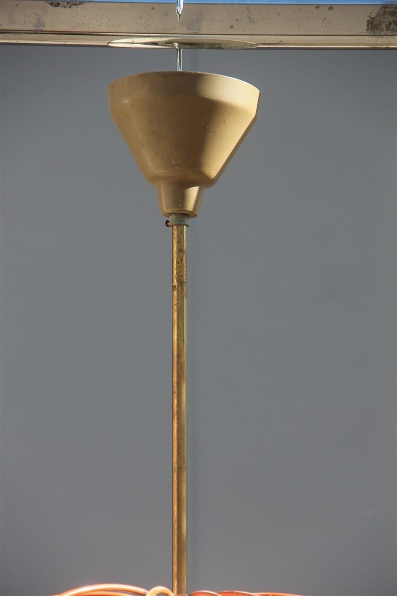 Mid-Century Modern Midcentury Geometric Lantern Pendant Italian Design Orange White Glass Brass For Sale