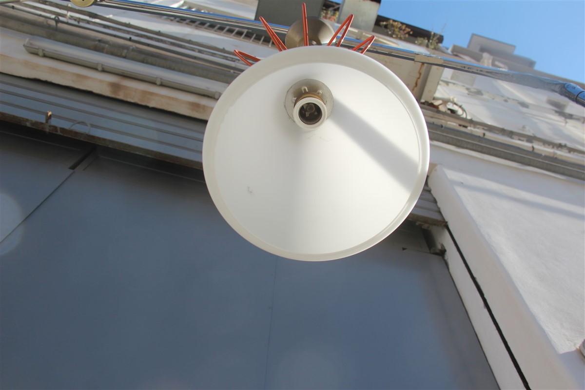 Midcentury Geometric Lantern Pendant Italian Design Orange White Glass Brass For Sale 1