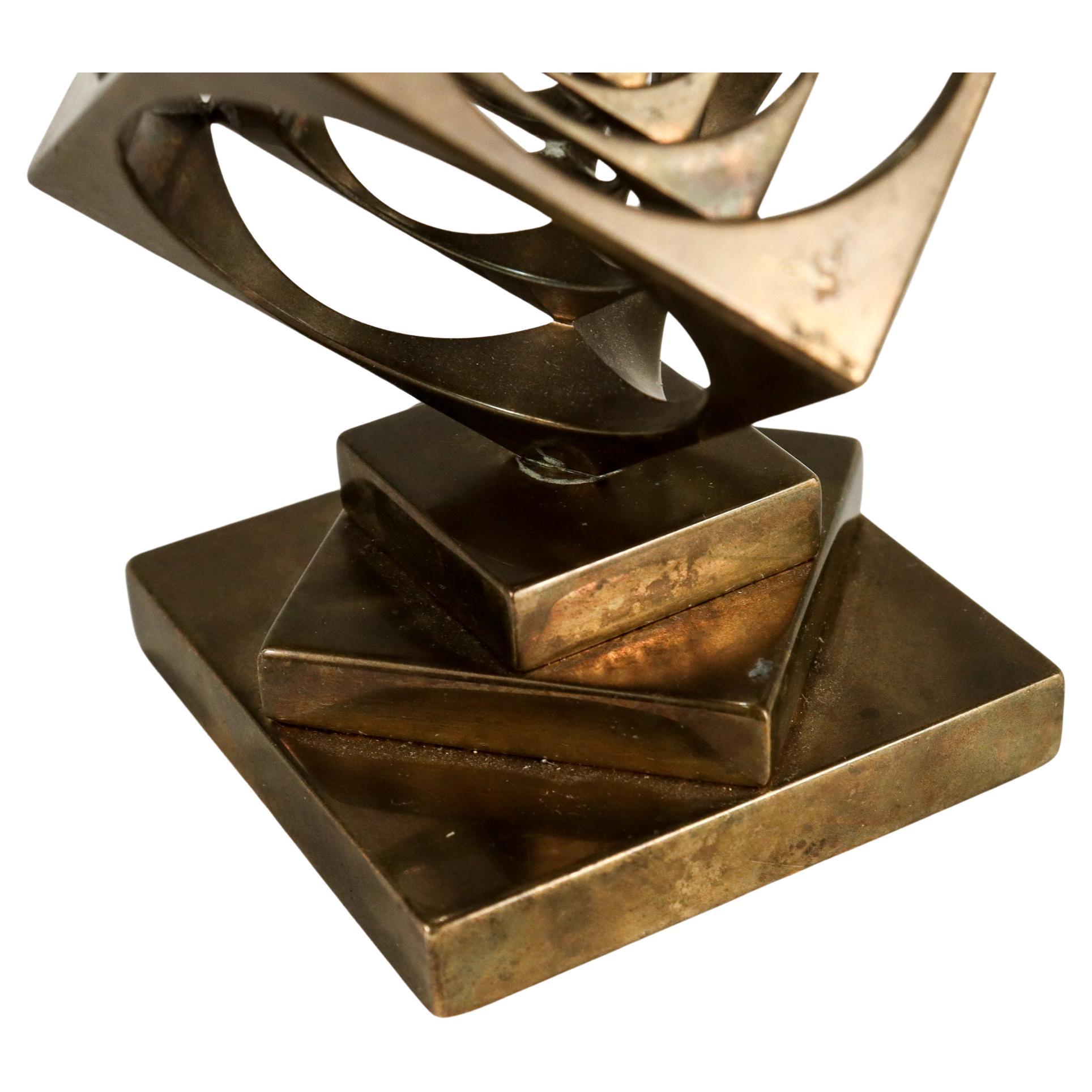 Midcentury Geometric Machined Bronze Turner's Cube Desk Paperweight / Sculpture 2
