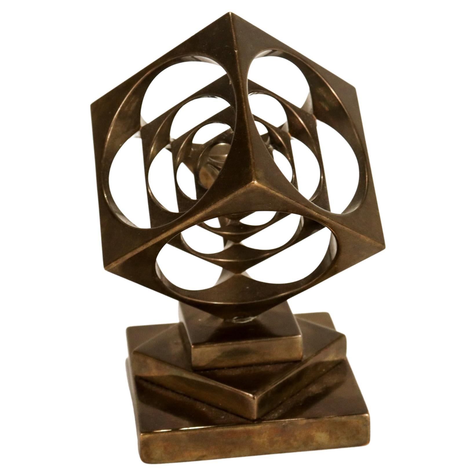 Mitte des Jahrhunderts Geometrische Machin Bronze Turners Würfel Schreibtisch Briefbeschwerer / Skulptur (Moderne der Mitte des Jahrhunderts)