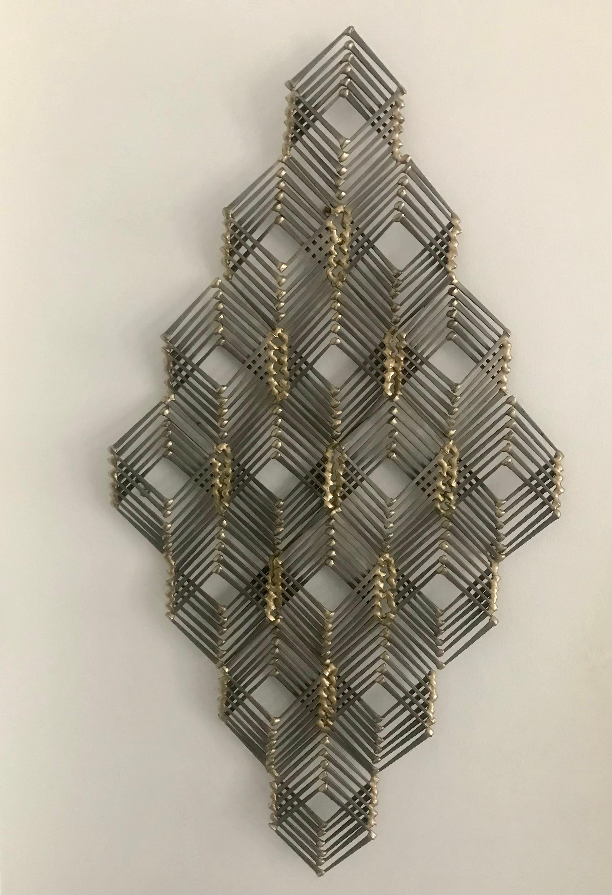 American Mid Century Geometric Metal and Brass Wall Sculpture