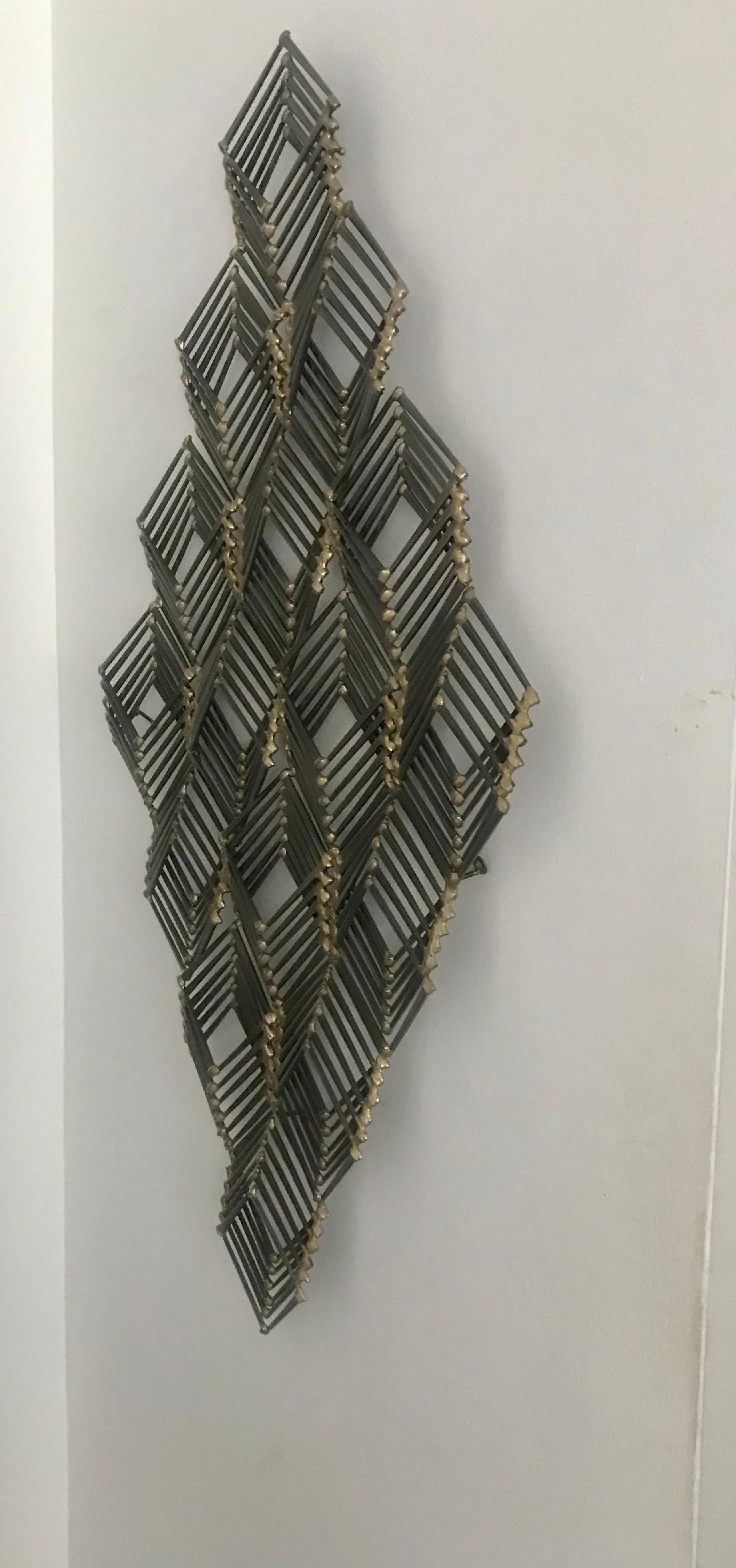 Mid Century Geometric Metal and Brass Wall Sculpture In Good Condition In Miami, FL