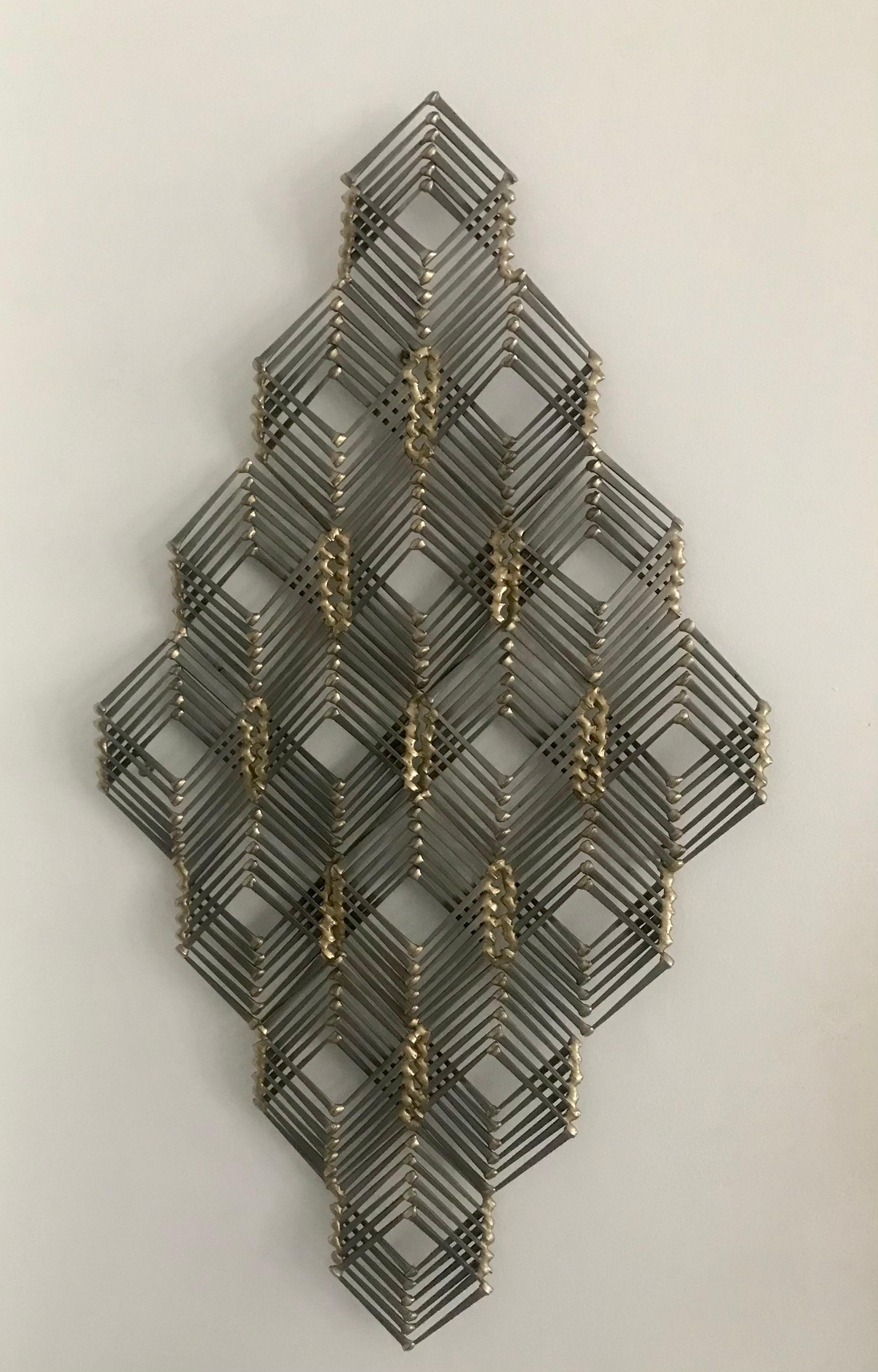 20th Century Mid Century Geometric Metal and Brass Wall Sculpture