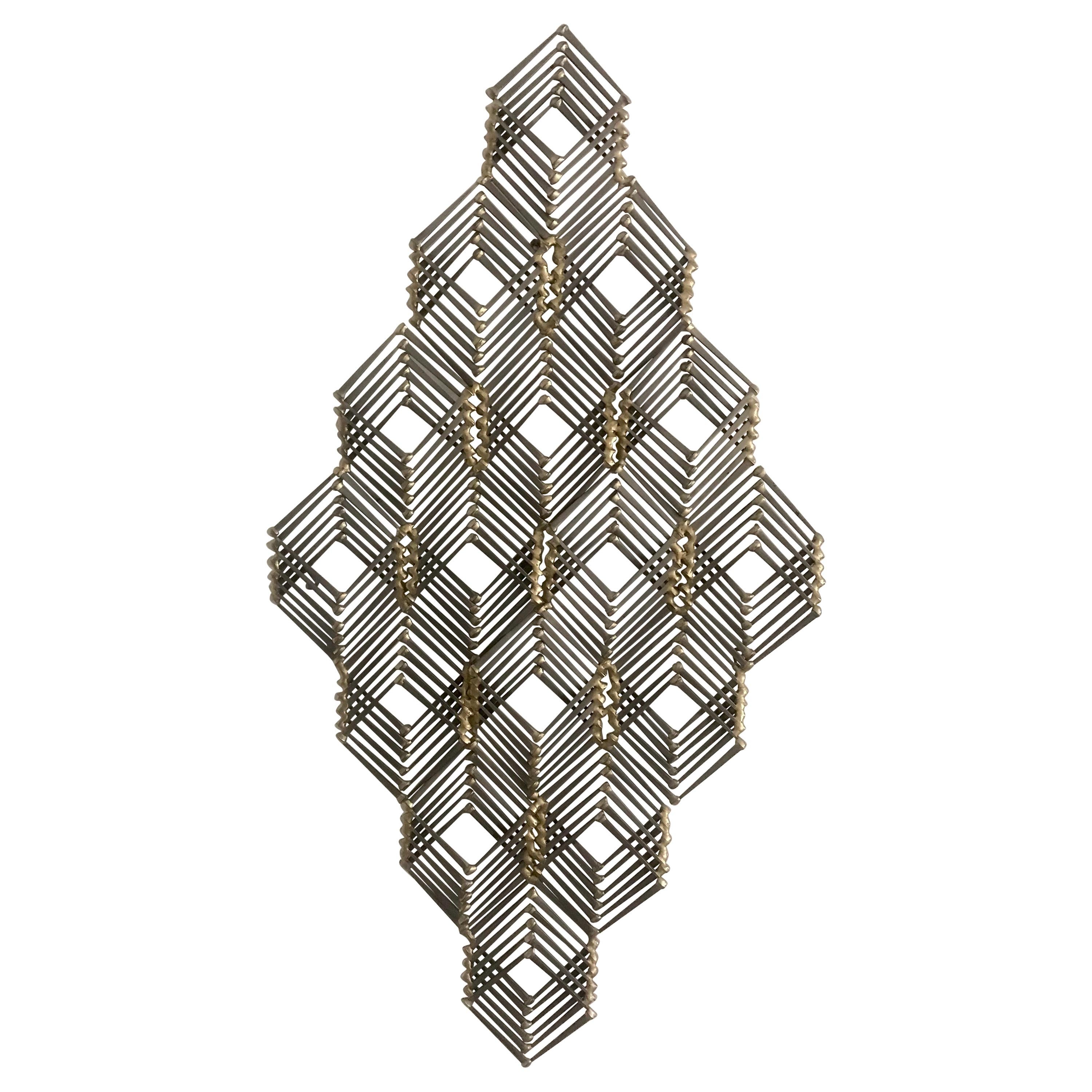Mid Century Geometric Metal and Brass Wall Sculpture