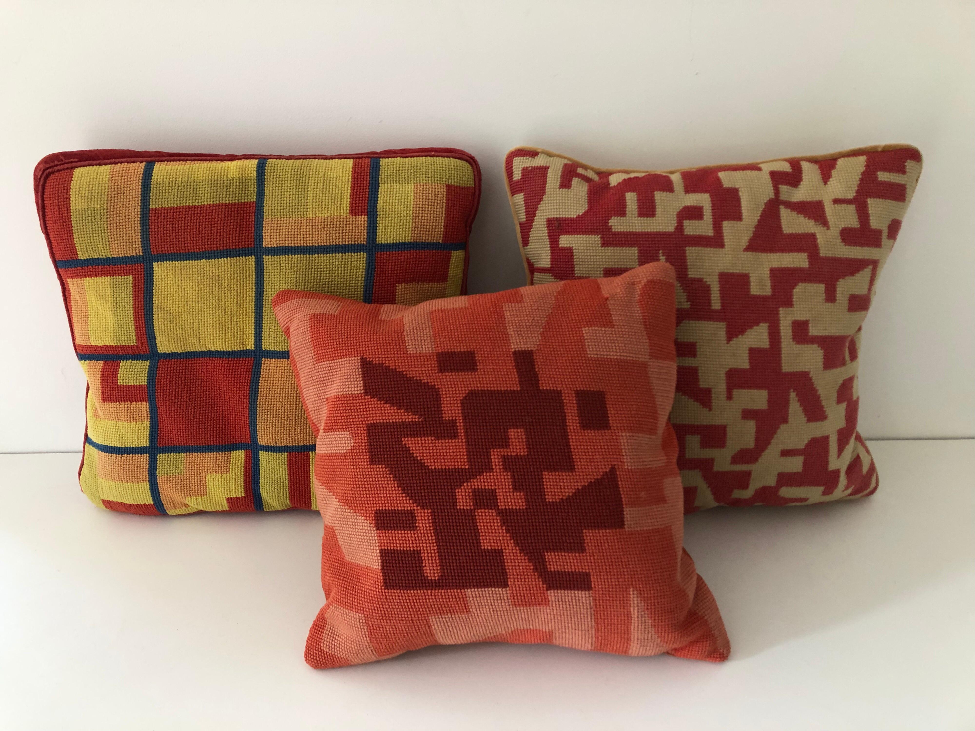 Mid-Century Modern Midcentury Geometric Needlepoint Pillow