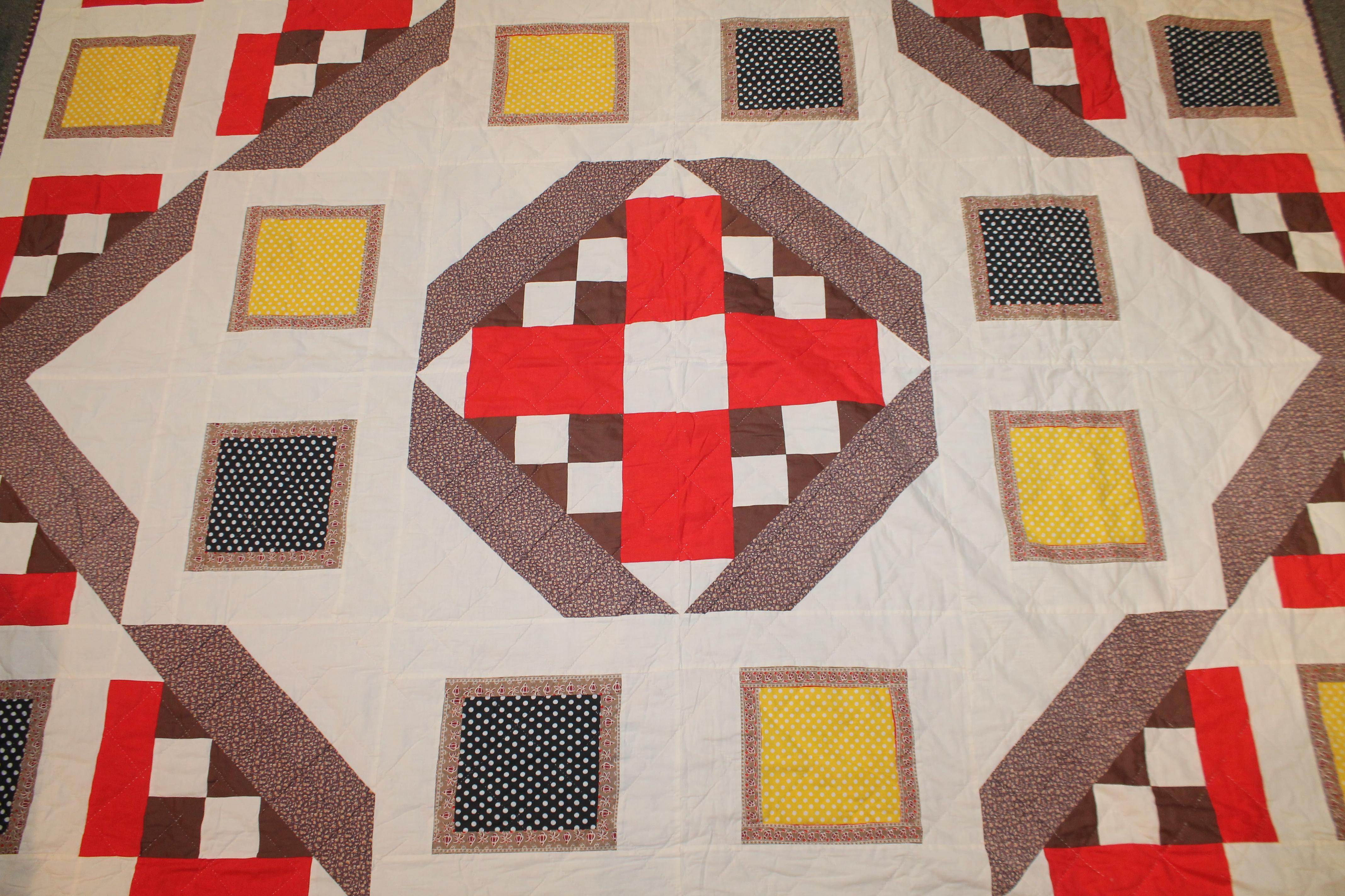 Hand-Crafted Midcentury Geometric Quilt
