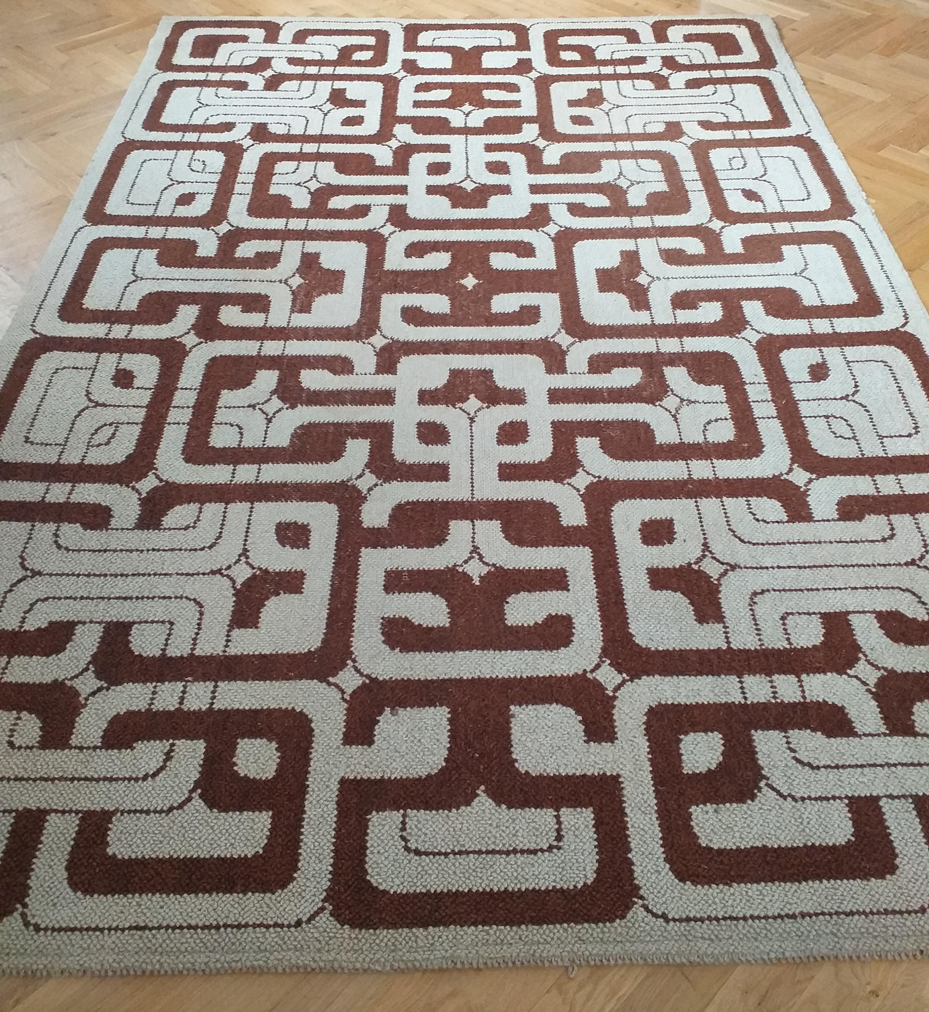 Wool Midcentury Geometric Rug / Carpet in Ege Rya Style, Denmark, 1960s
