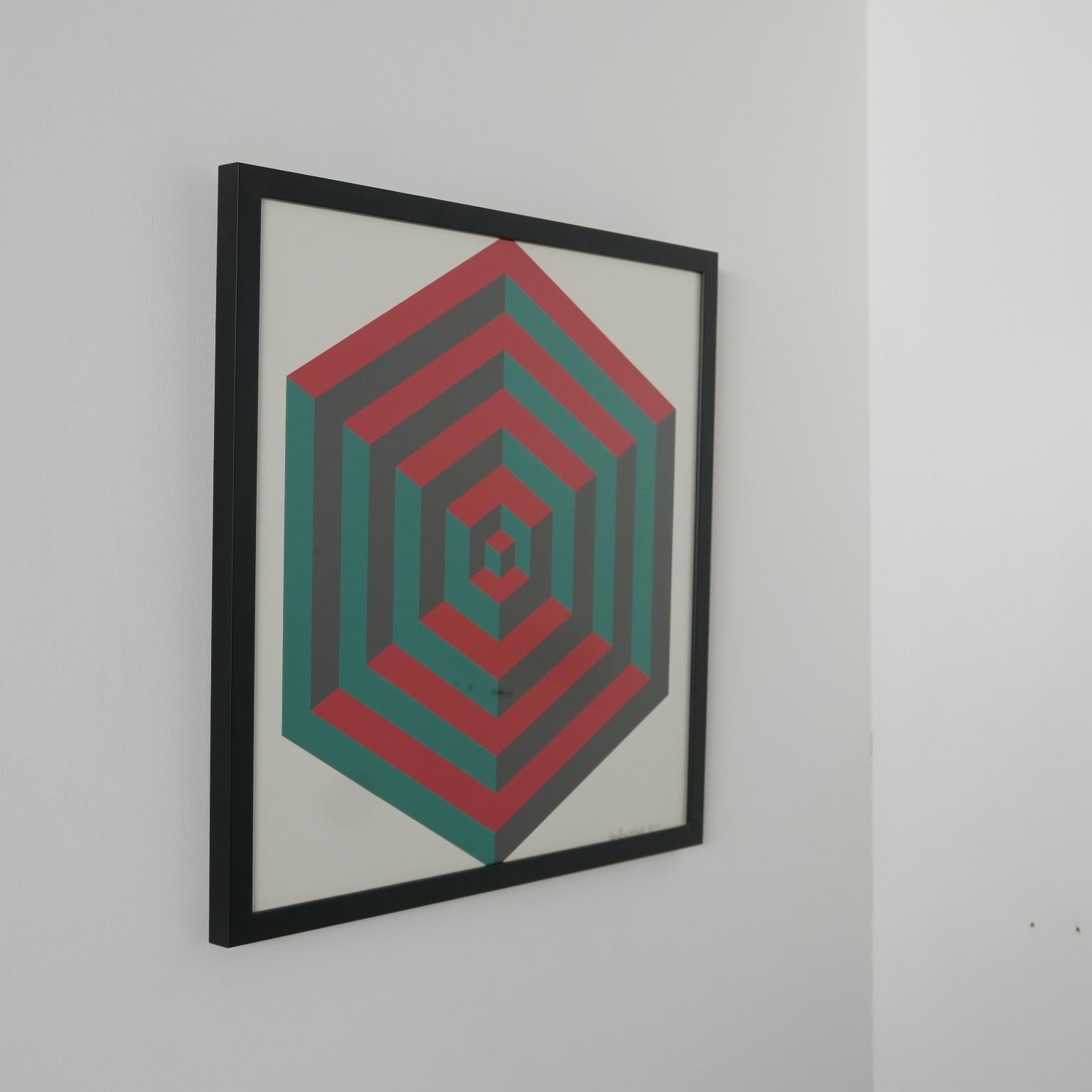 Late 20th Century Midcentury Geometric Signed Print Artwork 'No.1' For Sale