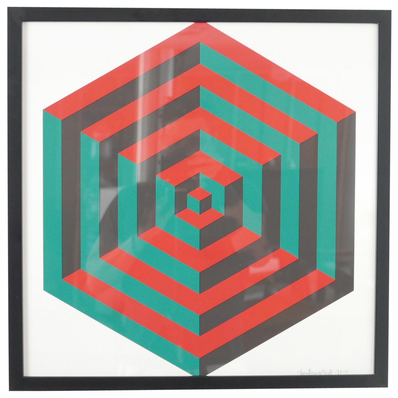 Midcentury Geometric Signed Print Artwork 'No.1'