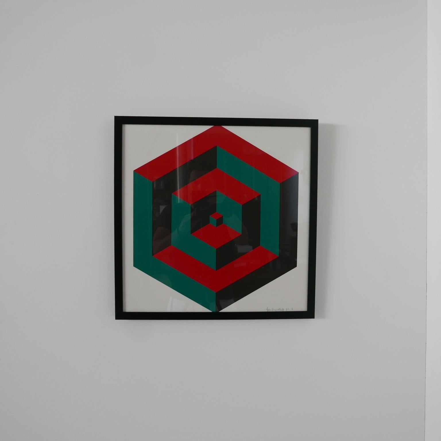 Midcentury Geometric Signed Print Artwork 'No.3' In Good Condition For Sale In London, GB