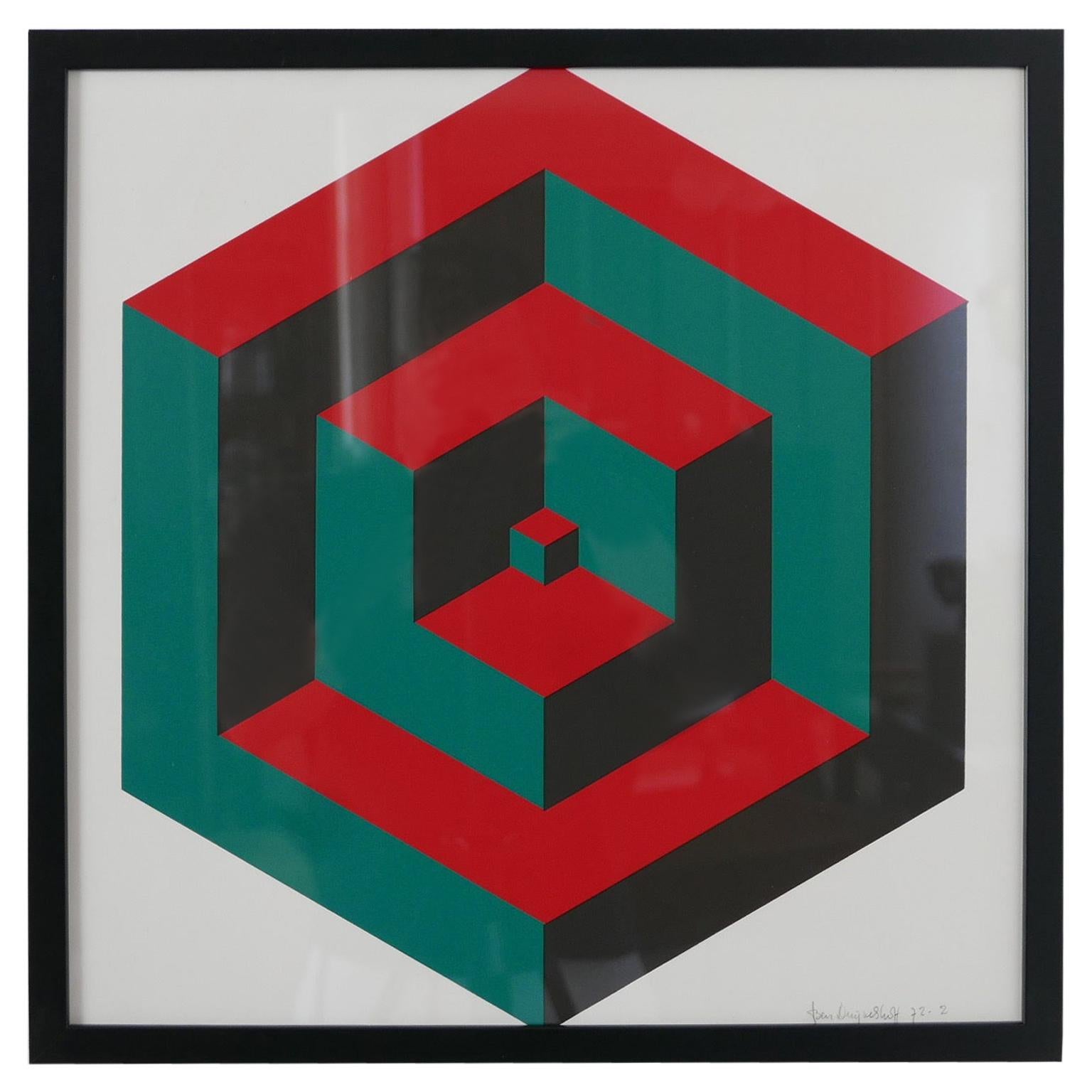 Geometrisches signiertes Druckkunstwerk „No.3“ aus der Mitte des Jahrhunderts