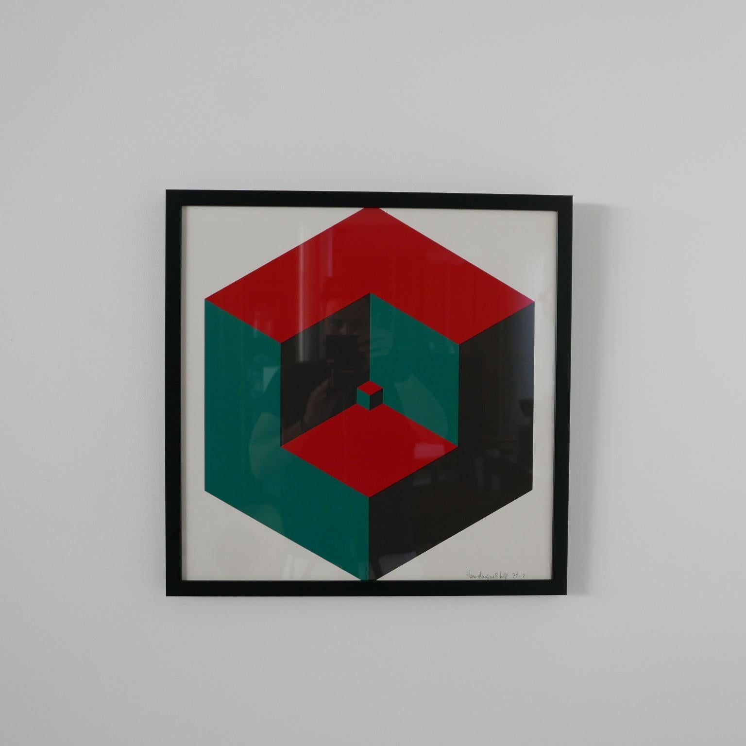 Dutch Midcentury Geometric Signed Print Artwork 'No.4'