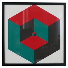 Geometrisches signiertes Druckkunstwerk „No.4“ aus der Mitte des Jahrhunderts