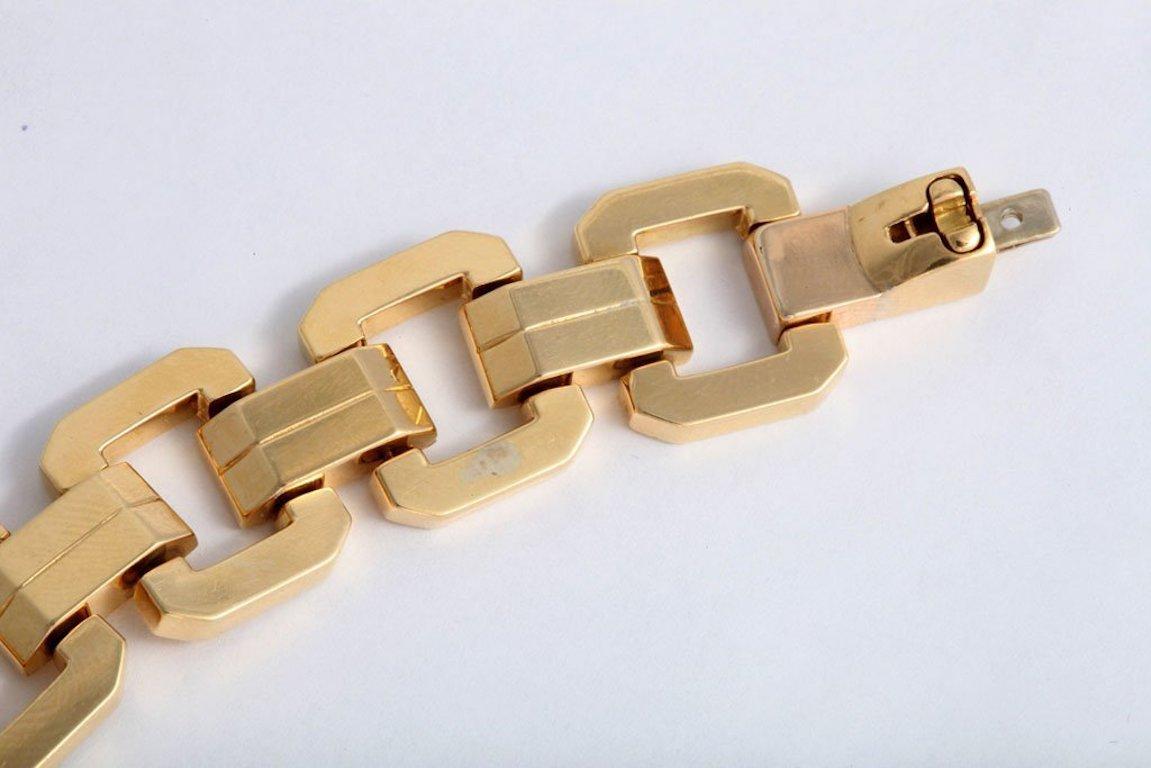 Midcentury Geometric Square Link and Double Bar Gold Necklace In Good Condition For Sale In Miami Beach, FL