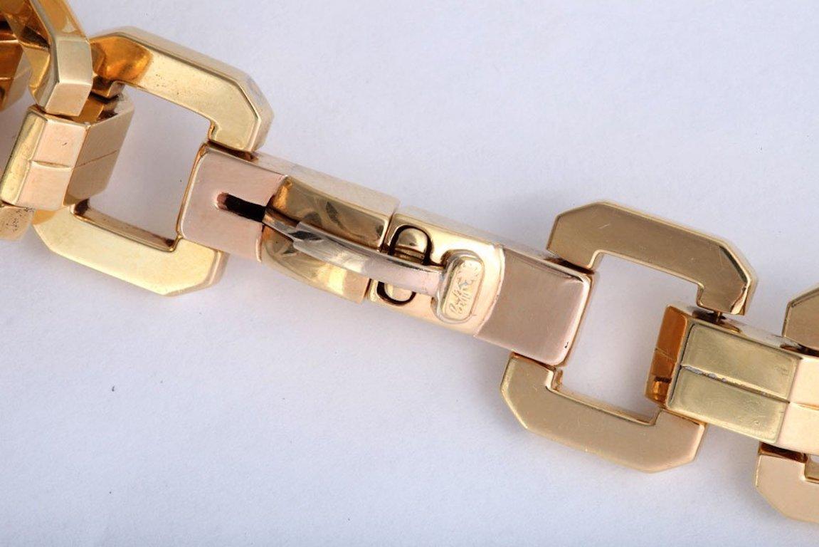 Women's Midcentury Geometric Square Link and Double Bar Gold Necklace For Sale
