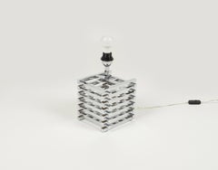 Mid-Century Geometric Table Lamp in Chrome by Romeo Rega, Italy 1970s