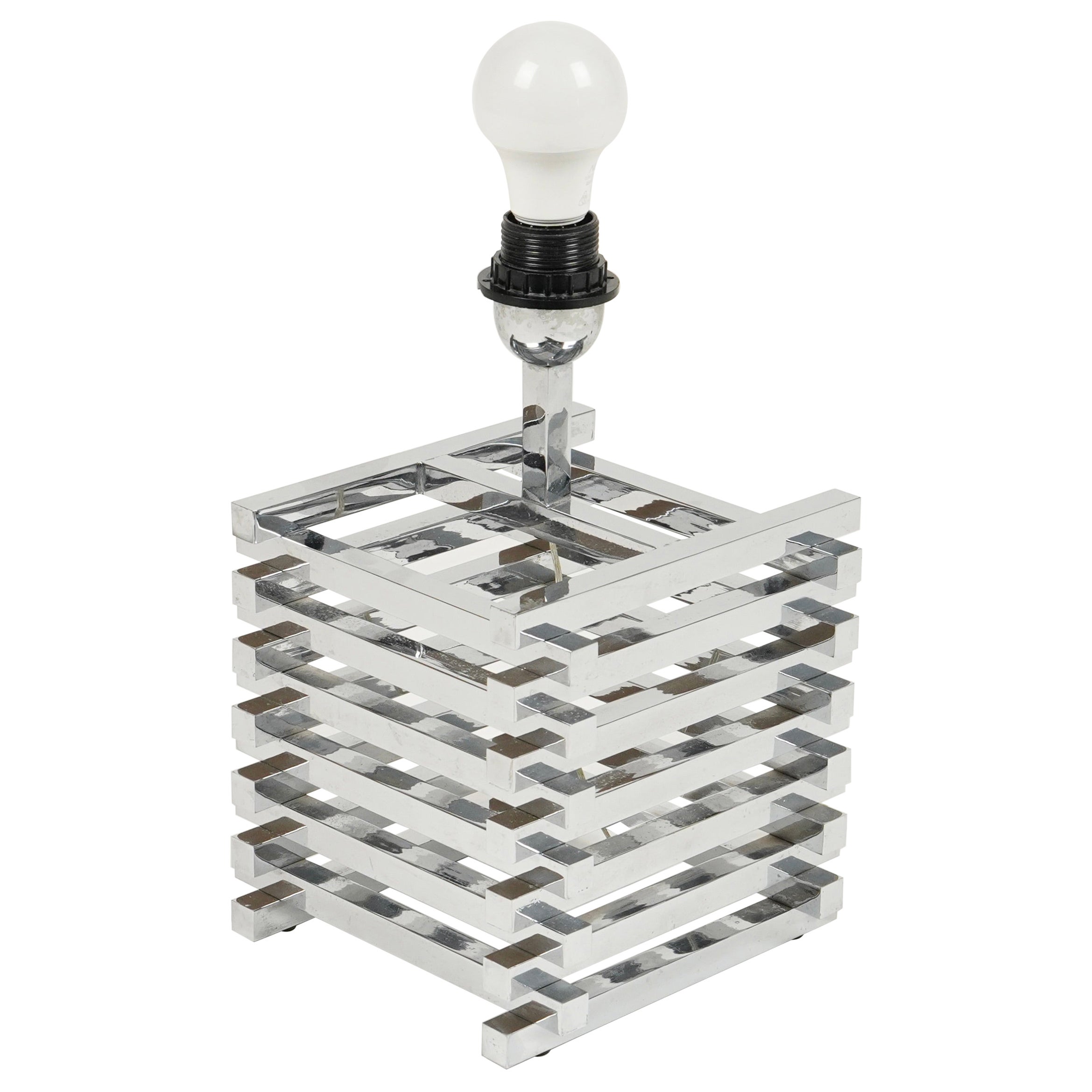 Lampe de bureau géométrique mi-siècle en chrome de Romeo Rega, Italie, années 1970 en vente