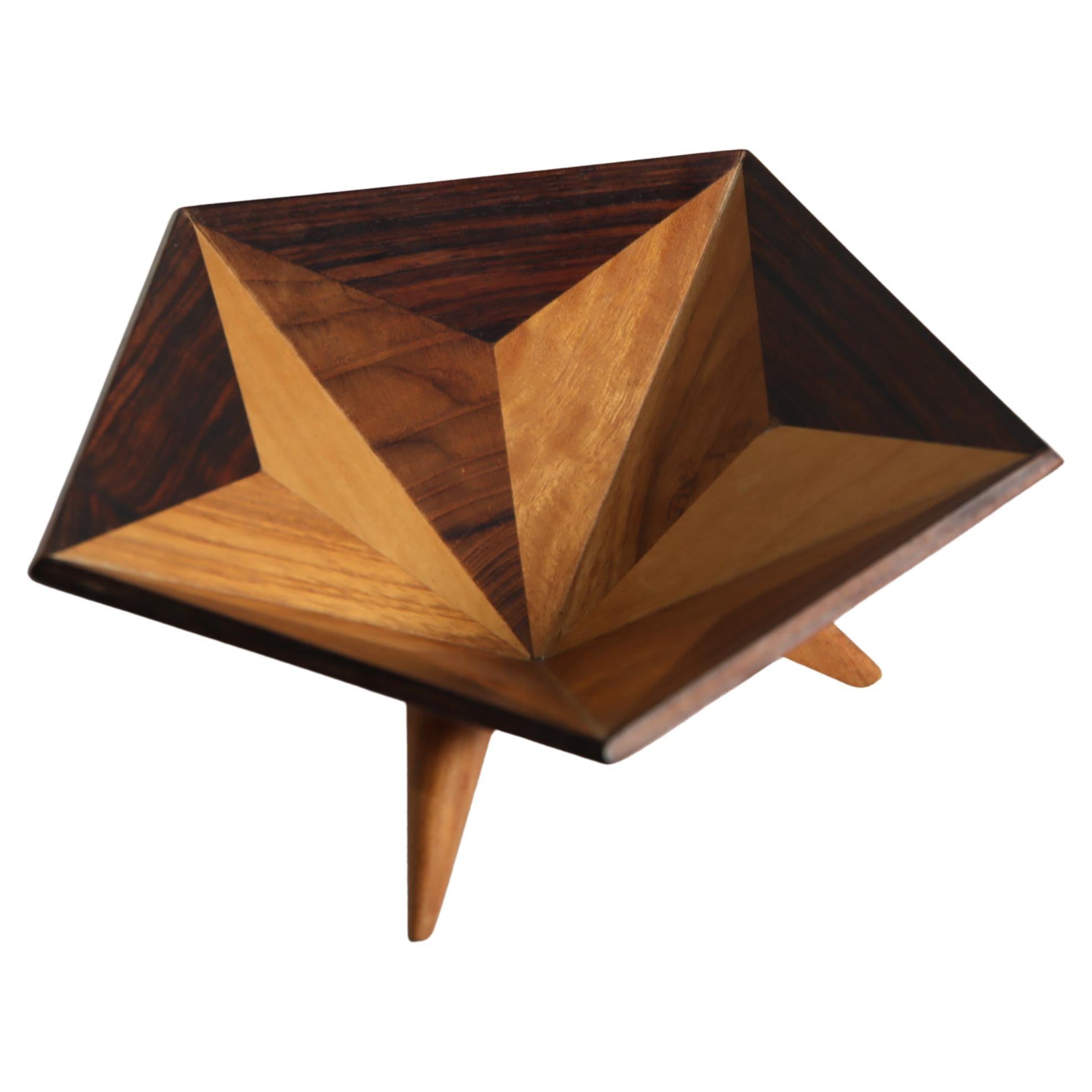 Mid-Century Geometric Tripod Wooden Bowl, 1960s