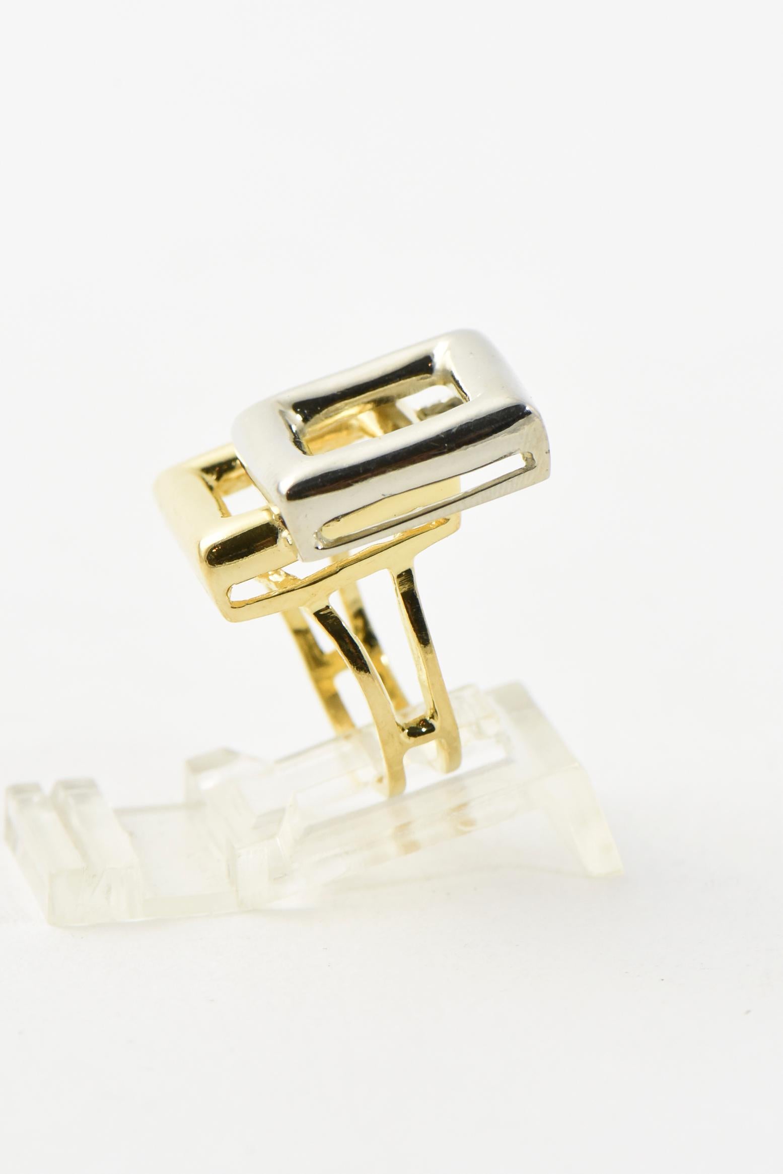 Women's Mid 20th Century Geometric White and Yellow Square Gold Ring For Sale