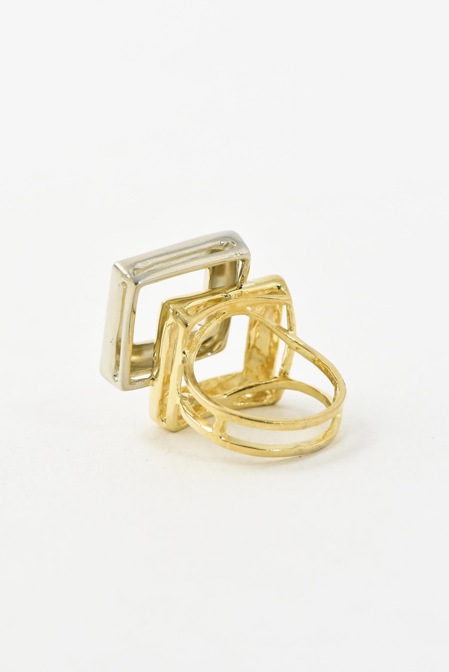 Mid 20th Century Geometric White and Yellow Square Gold Ring For Sale 1