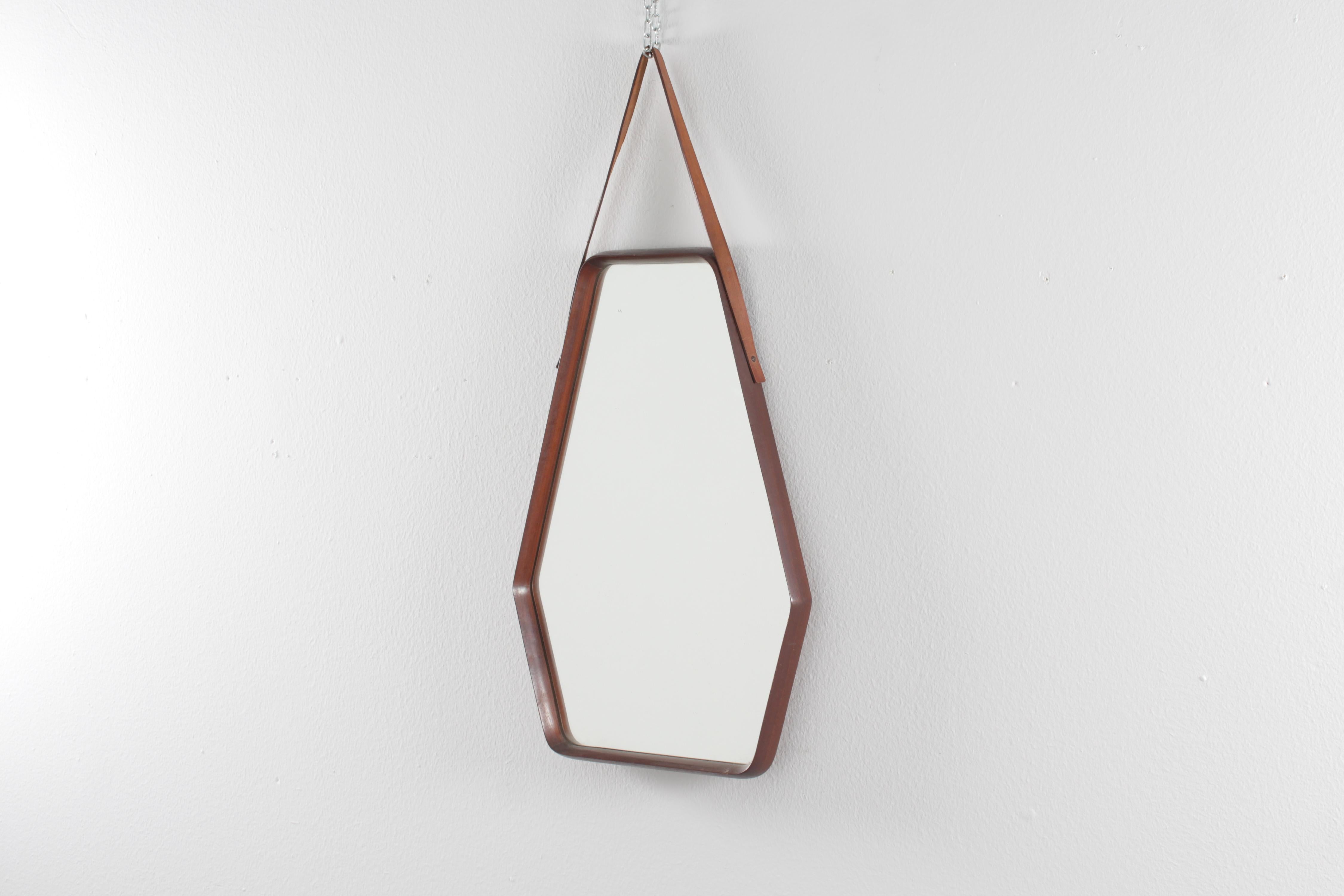 Mid-Century Modern Mid-Century Geometric Wooden Wall Mirror, 60s Italy For Sale