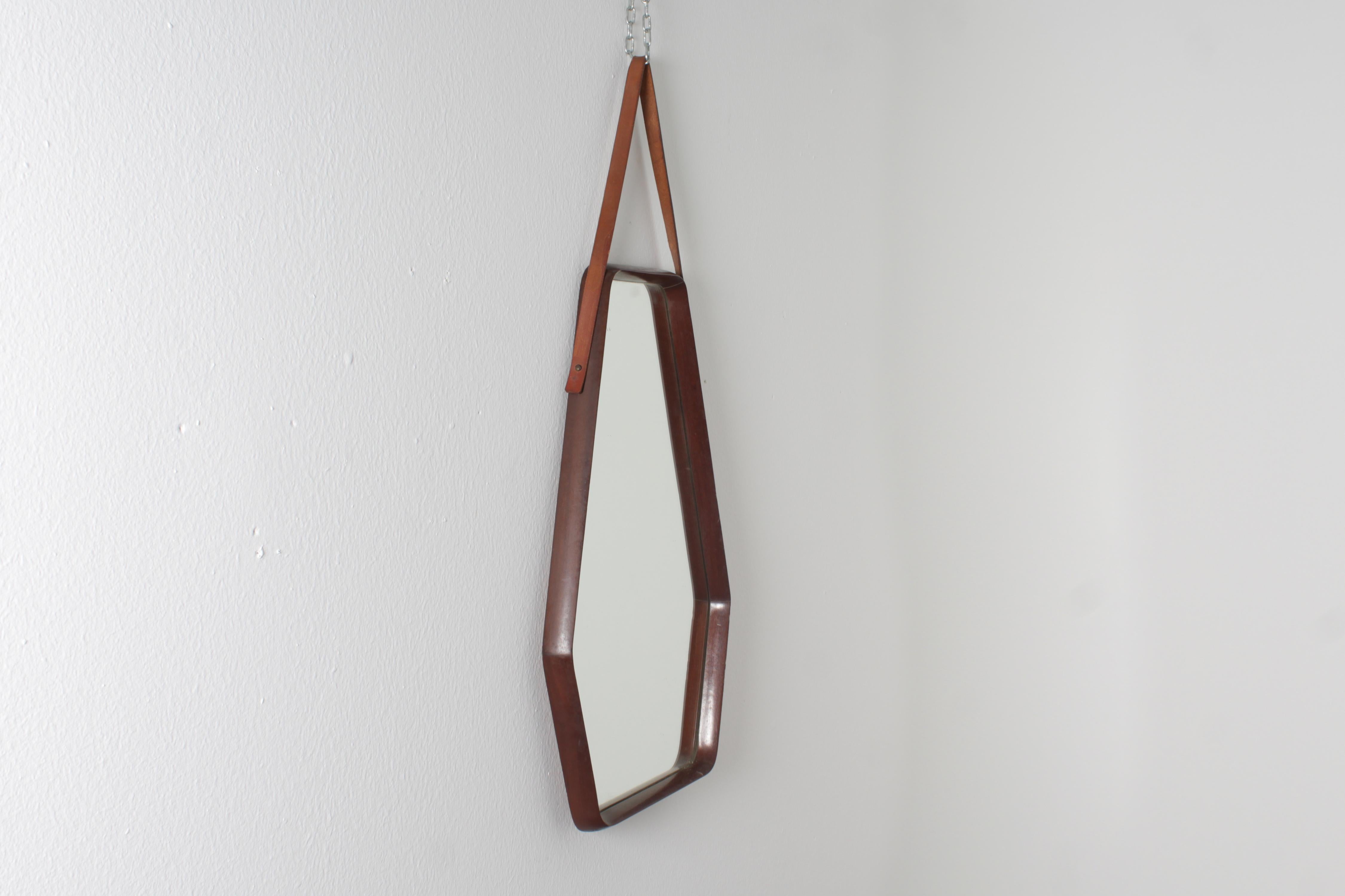 Mid-Century Geometric Wooden Wall Mirror, 60s Italy In Good Condition For Sale In Palermo, IT