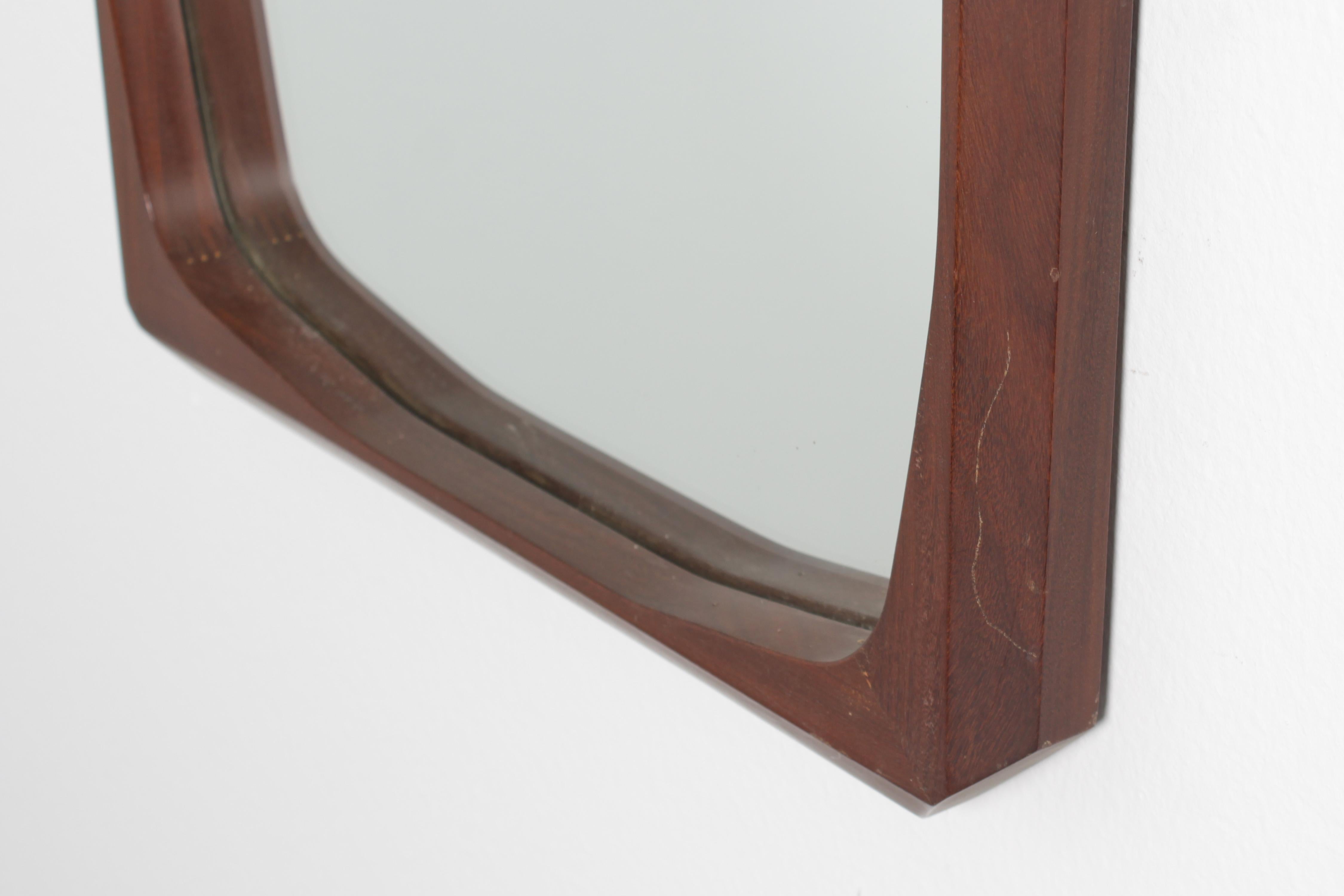 Mid-Century Geometric Wooden Wall Mirror with Rope, 60s Italy For Sale 6