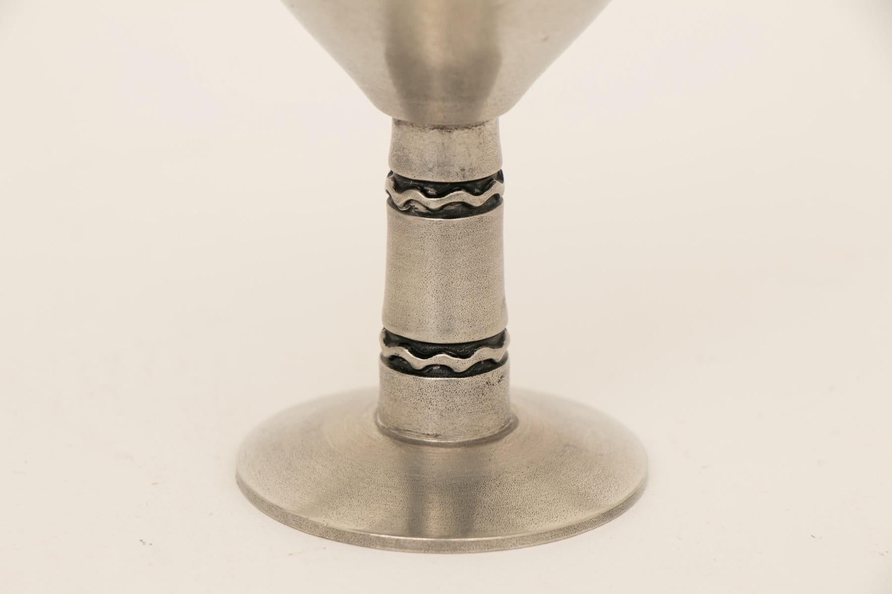 Midcentury Georg Jensen Cocktail Shaker with Six Matched Cocktail Goblets Prese 1