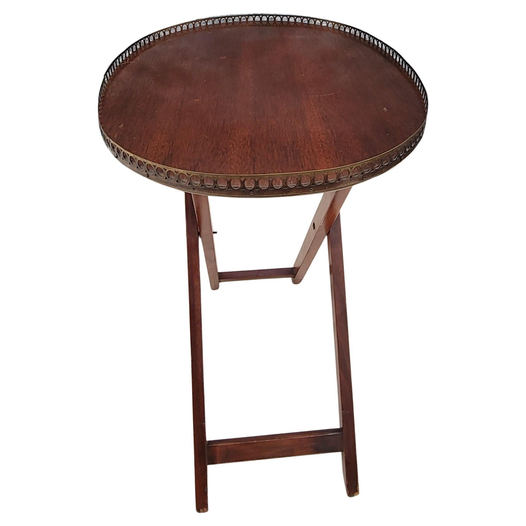American Mid-Century George III Style Mahogany Folding Tray Table w/ Gallery, Circa 1950s For Sale
