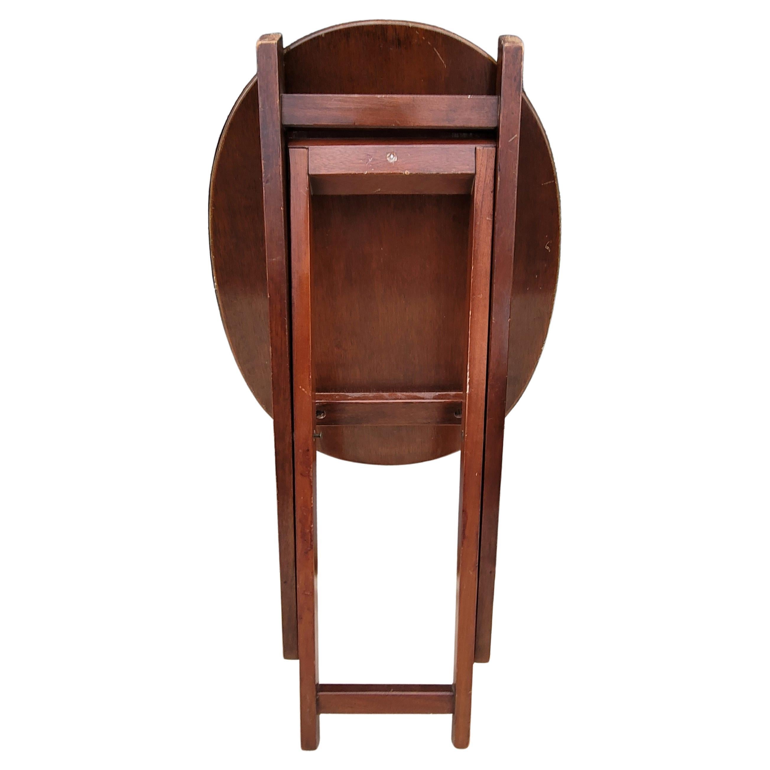 Metal Mid-Century George III Style Mahogany Folding Tray Table w/ Gallery, Circa 1950s For Sale