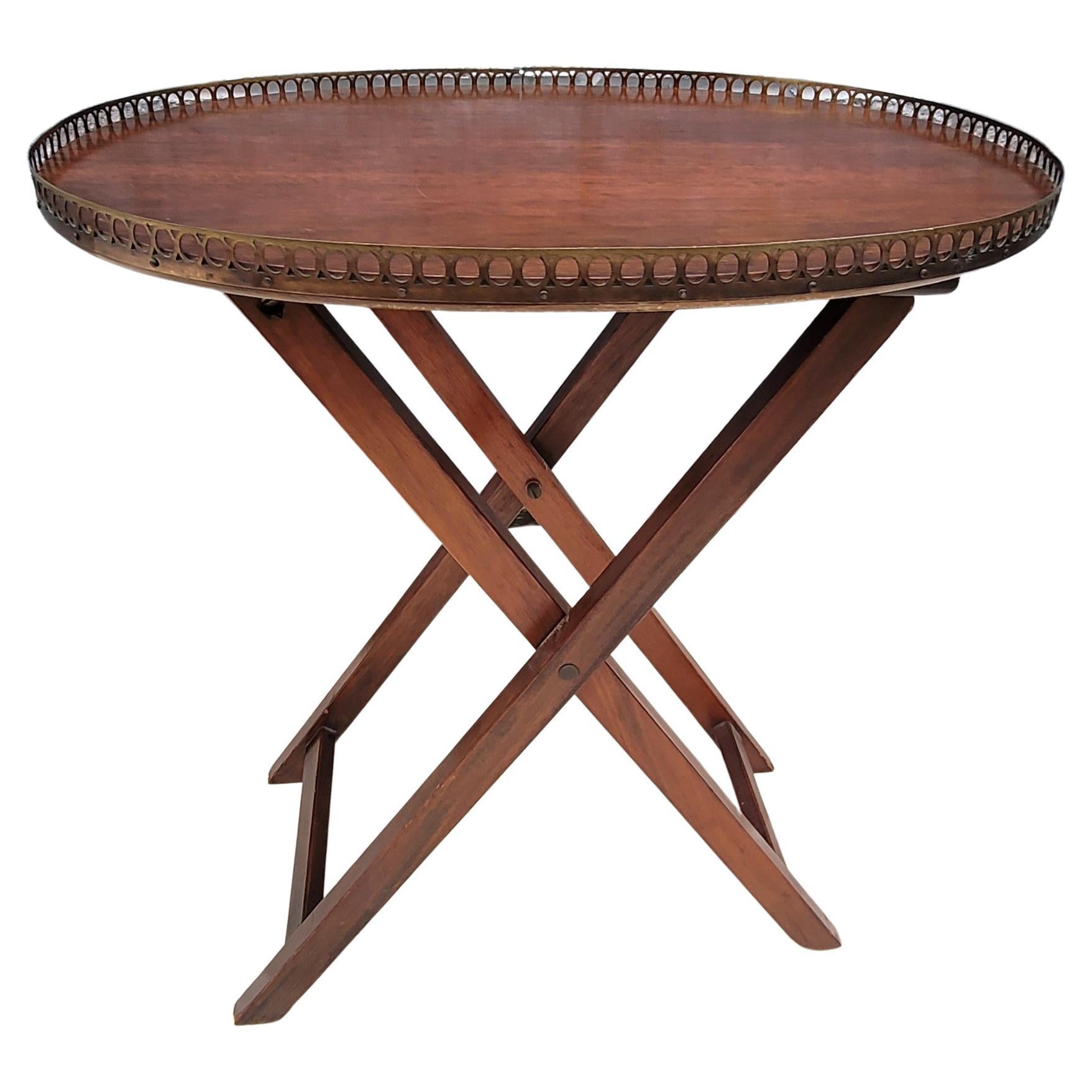 Mid-Century George III Style Mahogany Folding Tray Table w/ Gallery, Circa 1950s