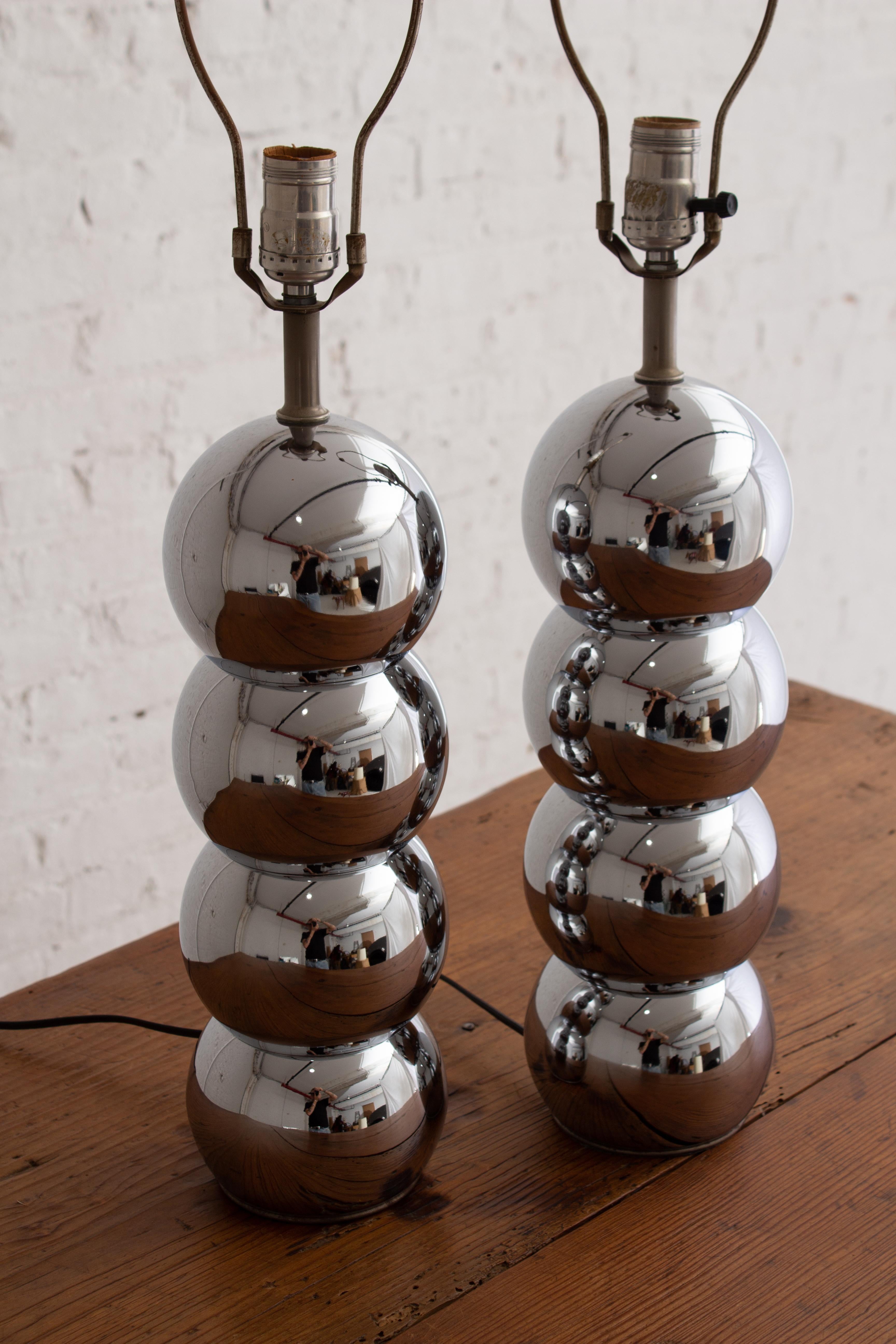 American Mid Century George Kovacs Chrome 'Caterpillar' Lamps - a Pair