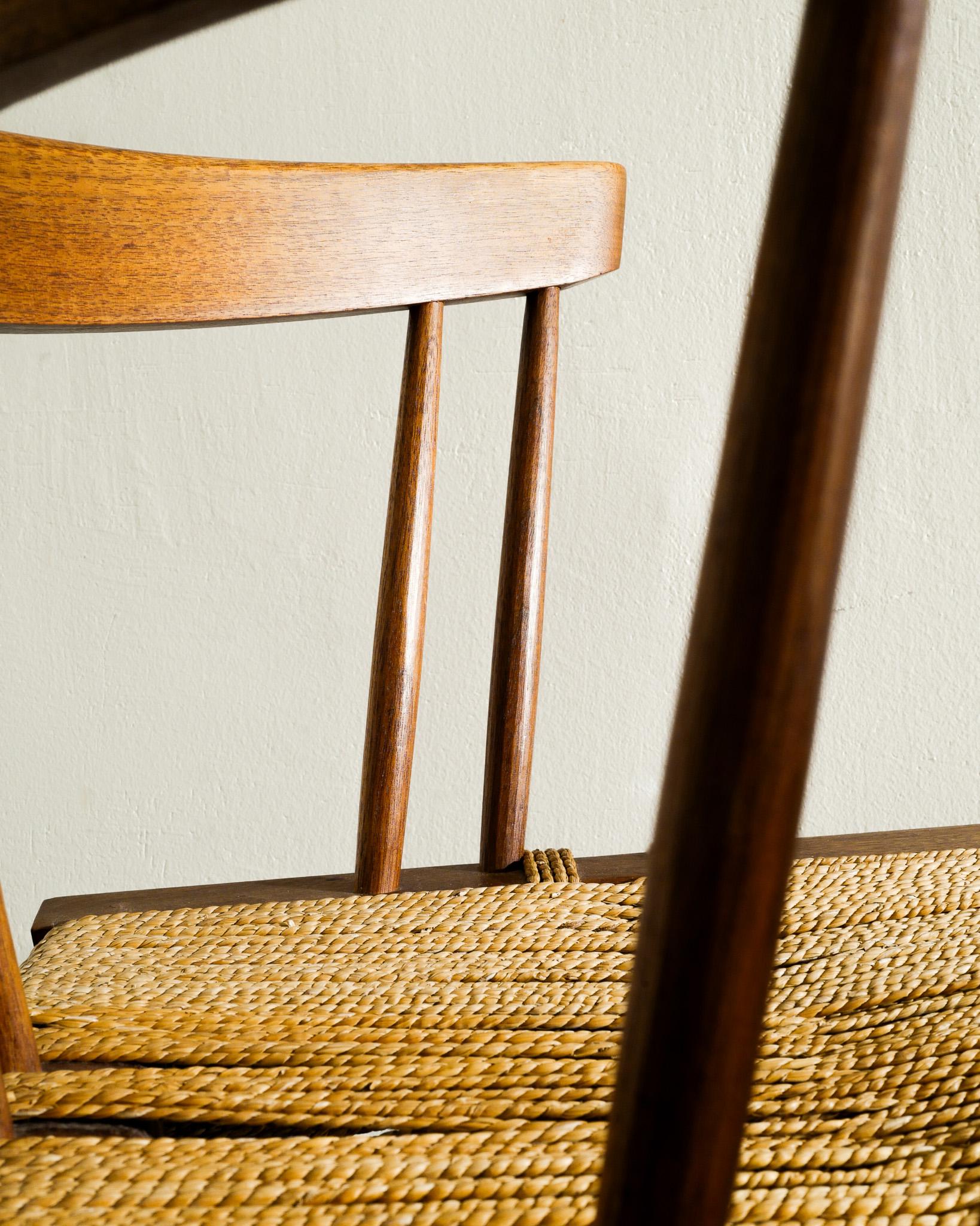 American Mid Century George Nakashima Grass Straw Chair in Walnut Produced in 1960s  For Sale