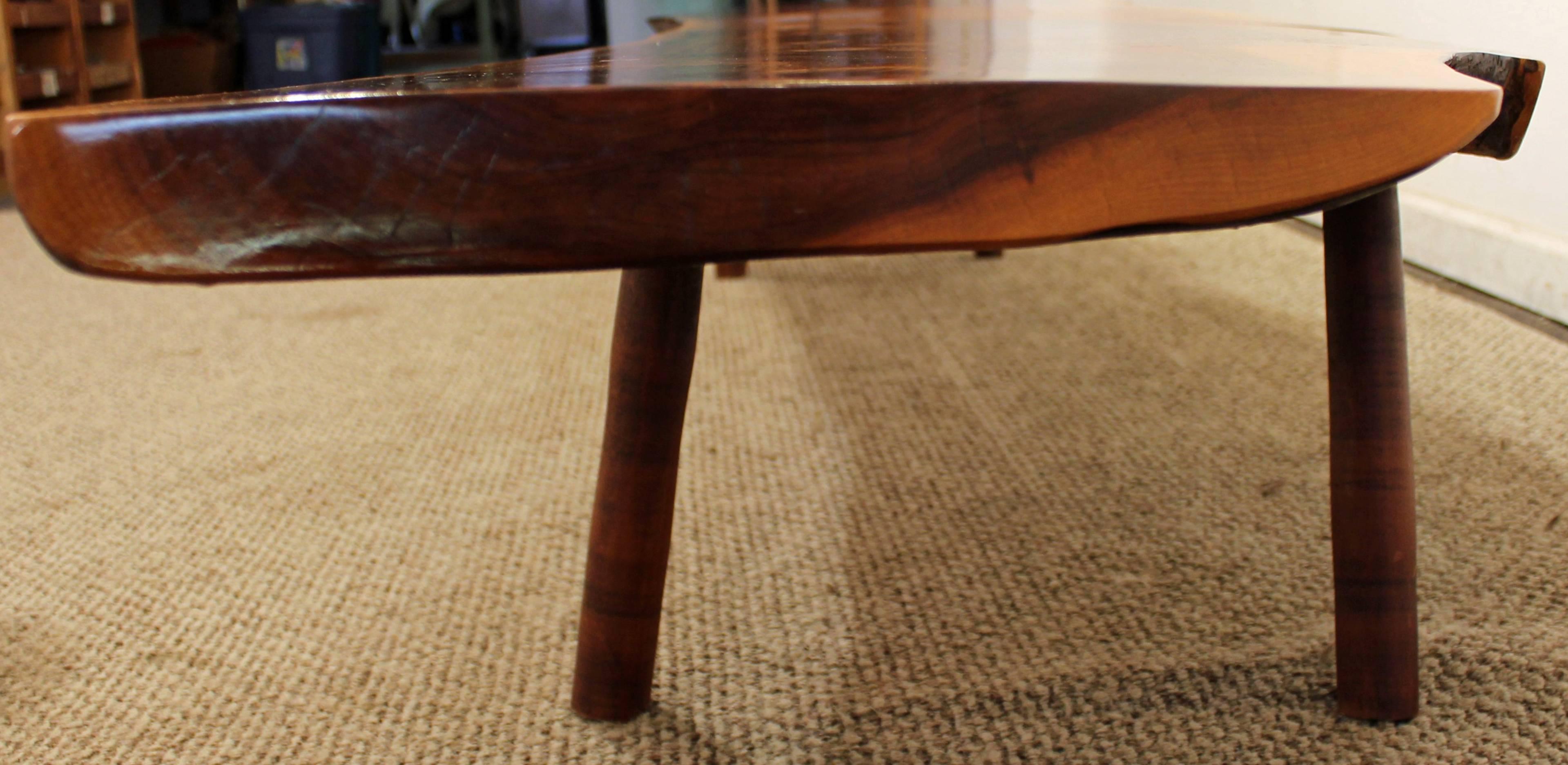 20th Century Mid Century Modern Nakashima Style Live Edge Walnut Slab Studio Coffee Table