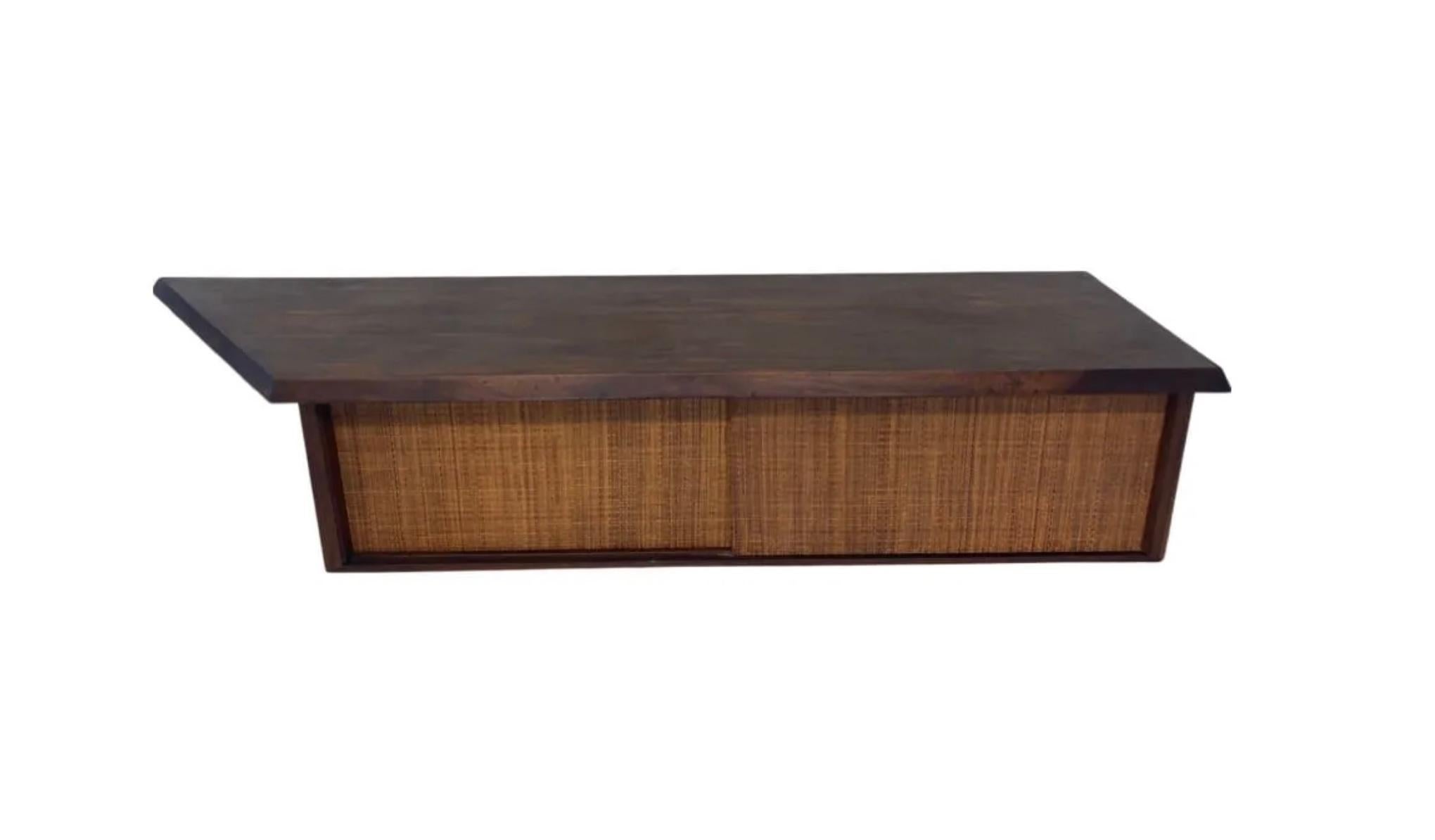American Mid Century George Nakashima Style Wall Mounted floating sliding door Credenza For Sale