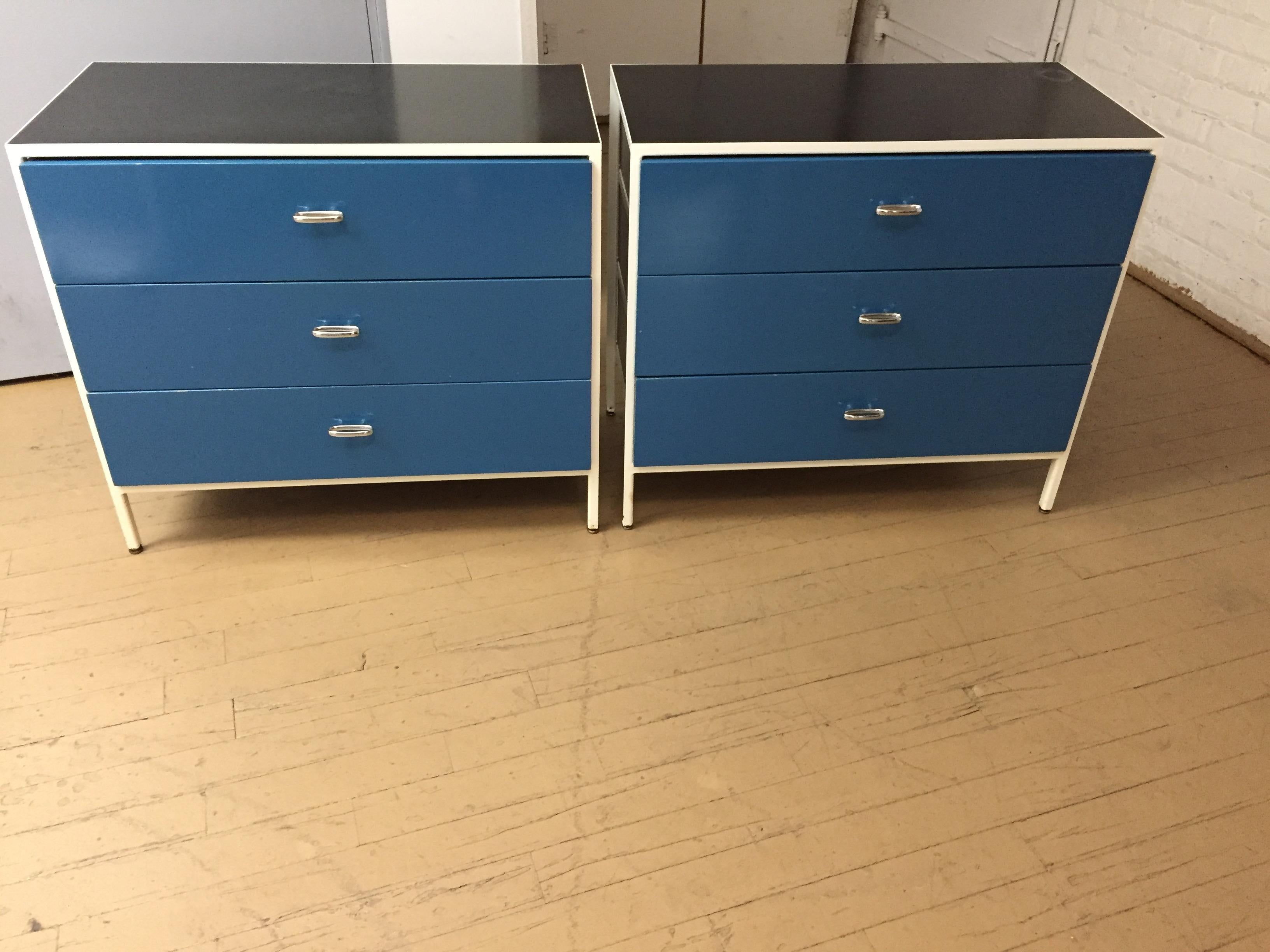 Mid-Century Modern George Nelson for Herman Miller Blue Steel Frame Chests 4