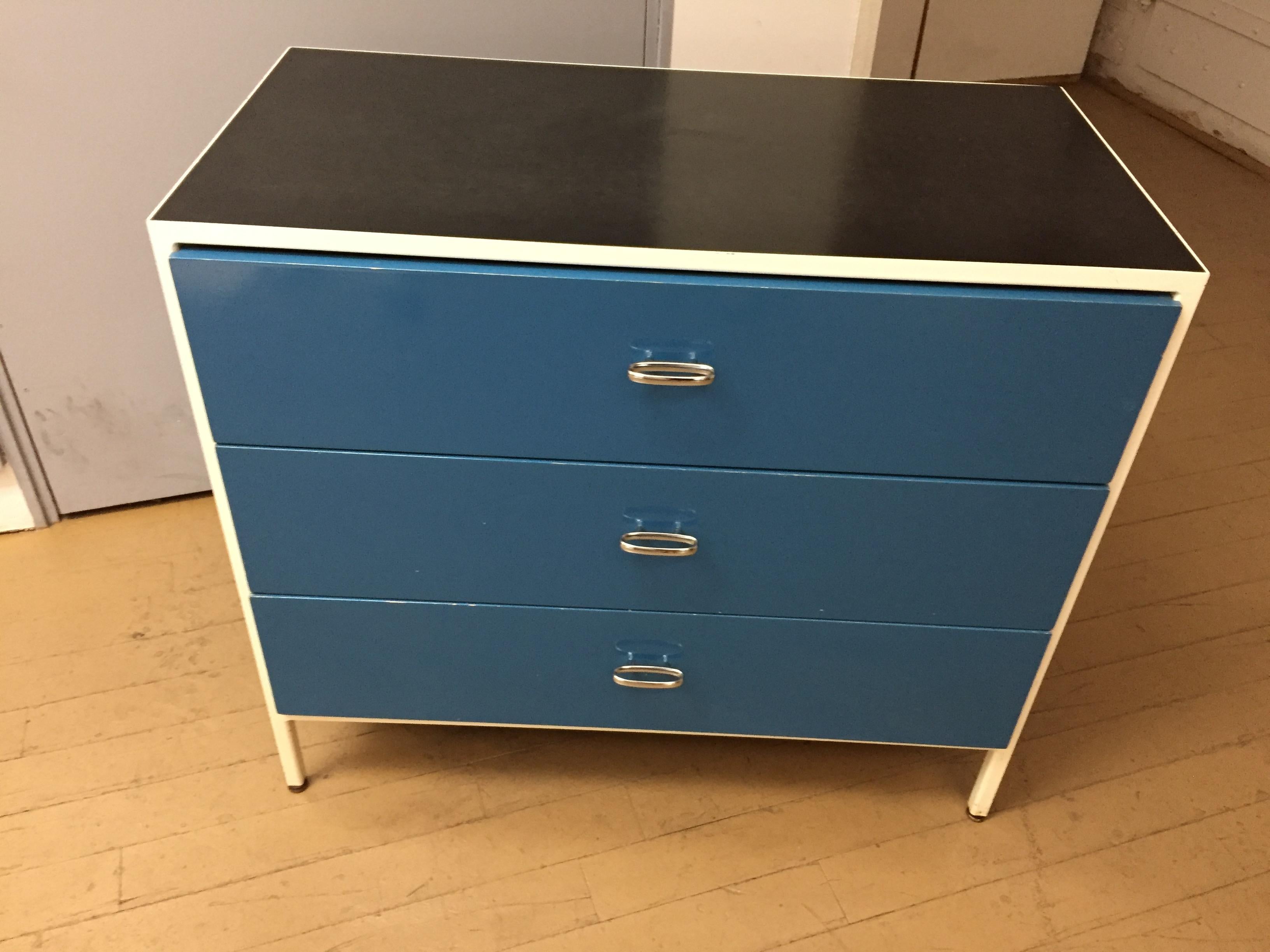 Machine-Made Mid-Century Modern George Nelson for Herman Miller Blue Steel Frame Chests