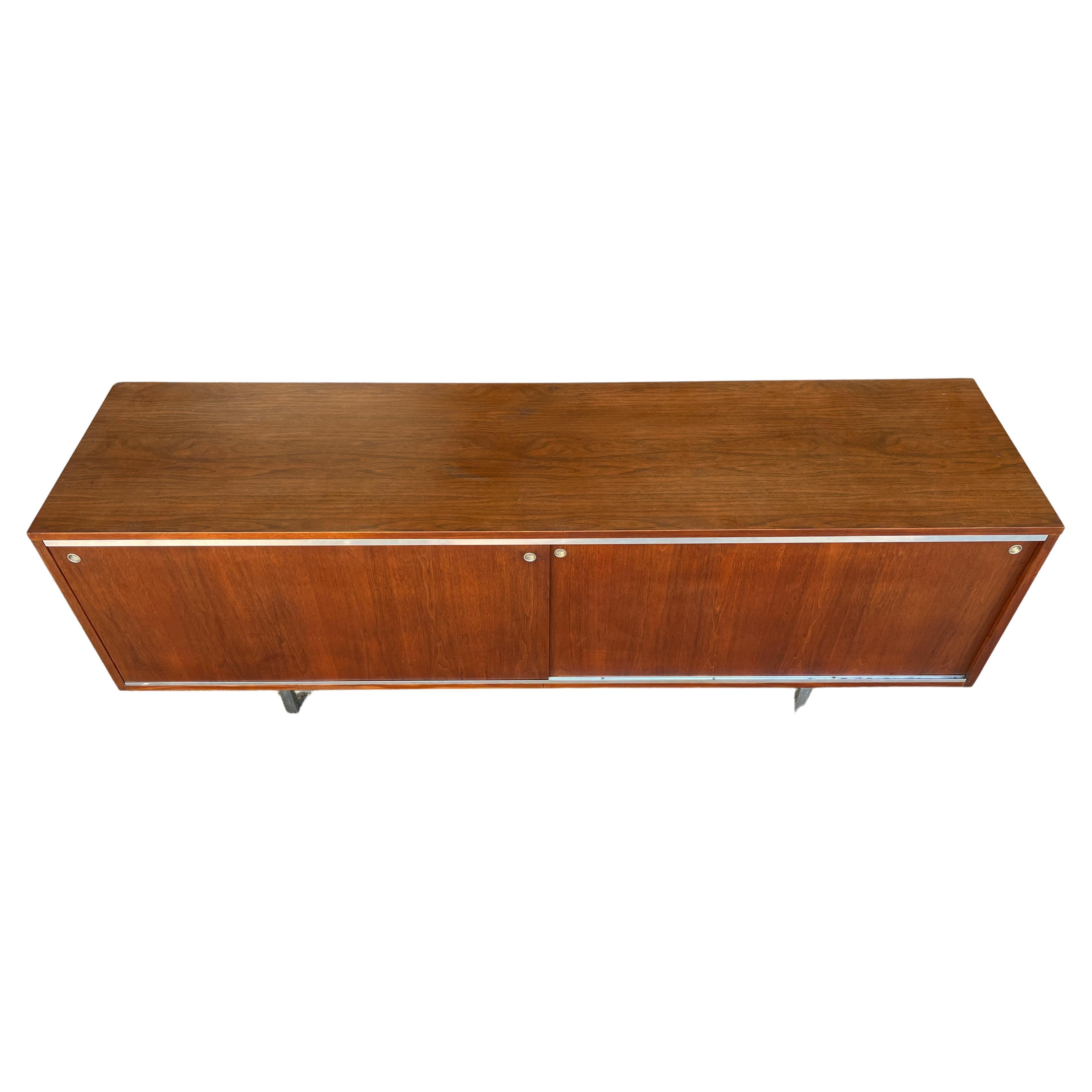 Metal Mid Century George Nelson for Herman Miller Low Walnut Cabinet Credenza