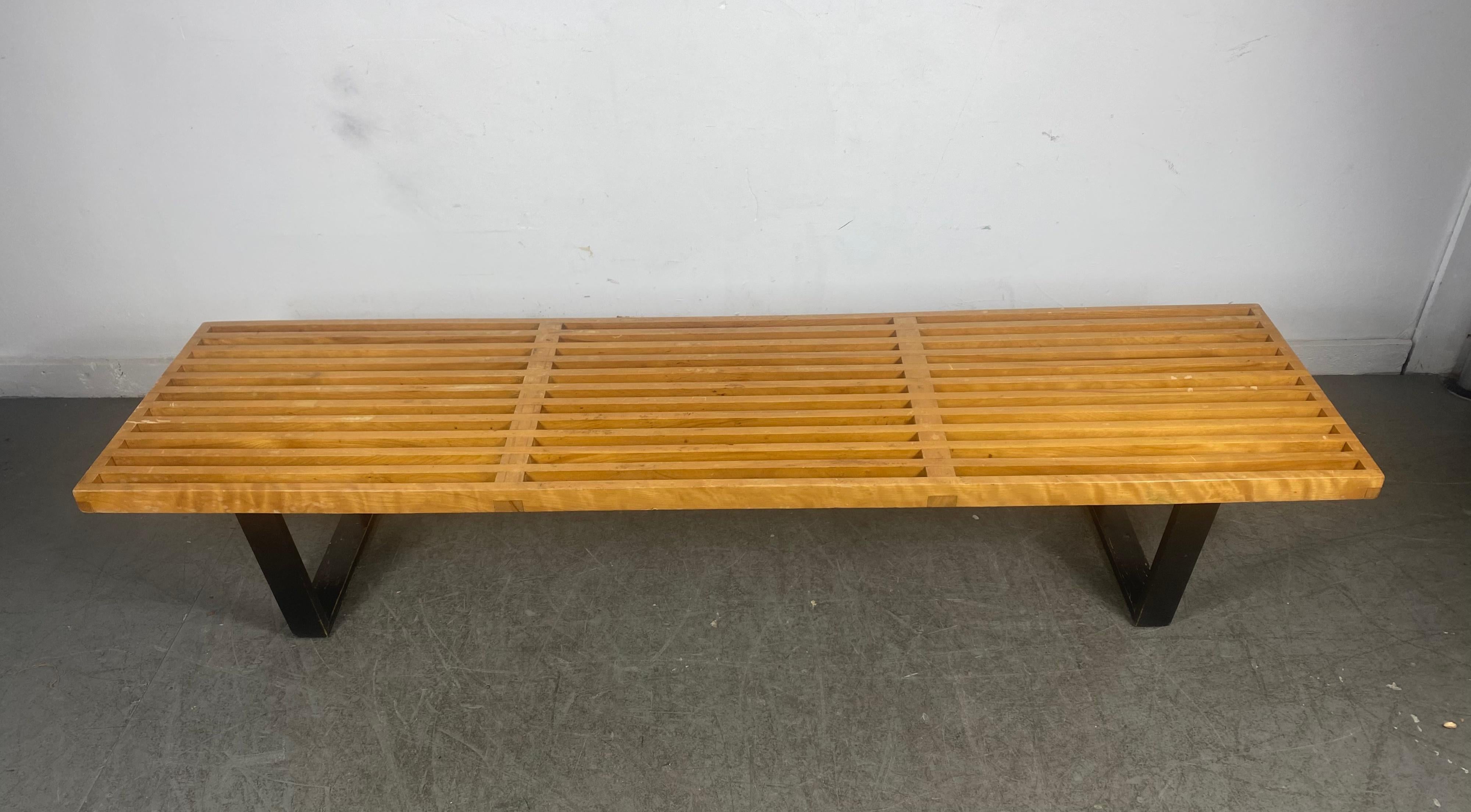 American Mid Century George Nelson for Herman Miller Slatted Bench Maple Blonde / Black For Sale