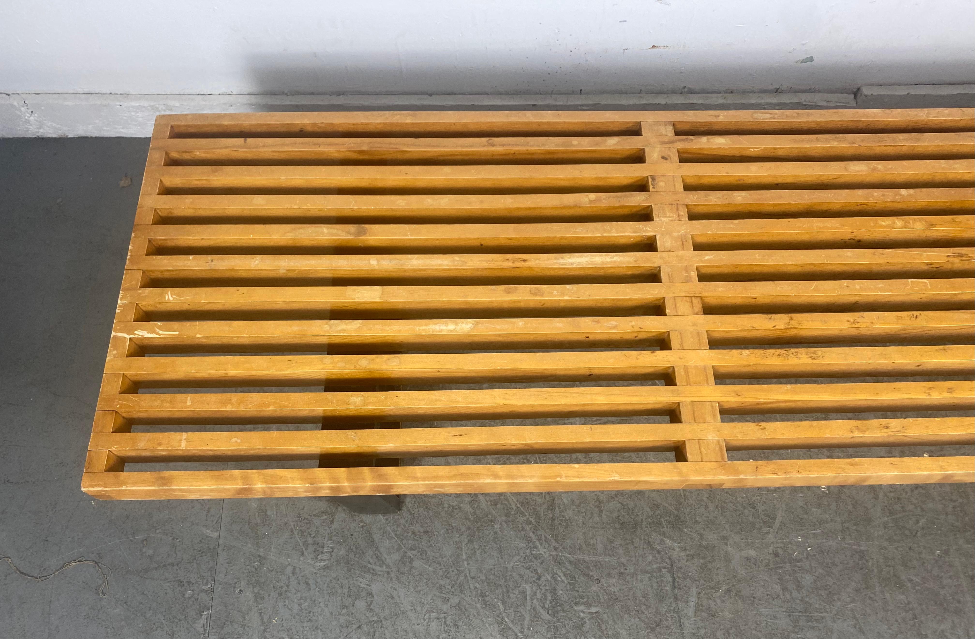 Mid Century George Nelson for Herman Miller Slatted Bench Maple Blonde / Black In Good Condition For Sale In Buffalo, NY
