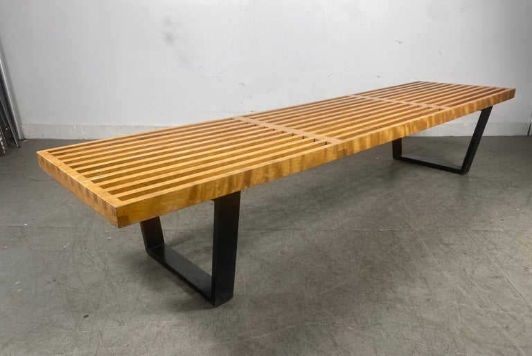 Wood Mid Century George Nelson for Herman Miller Slatted Bench Maple Blonde / Black For Sale