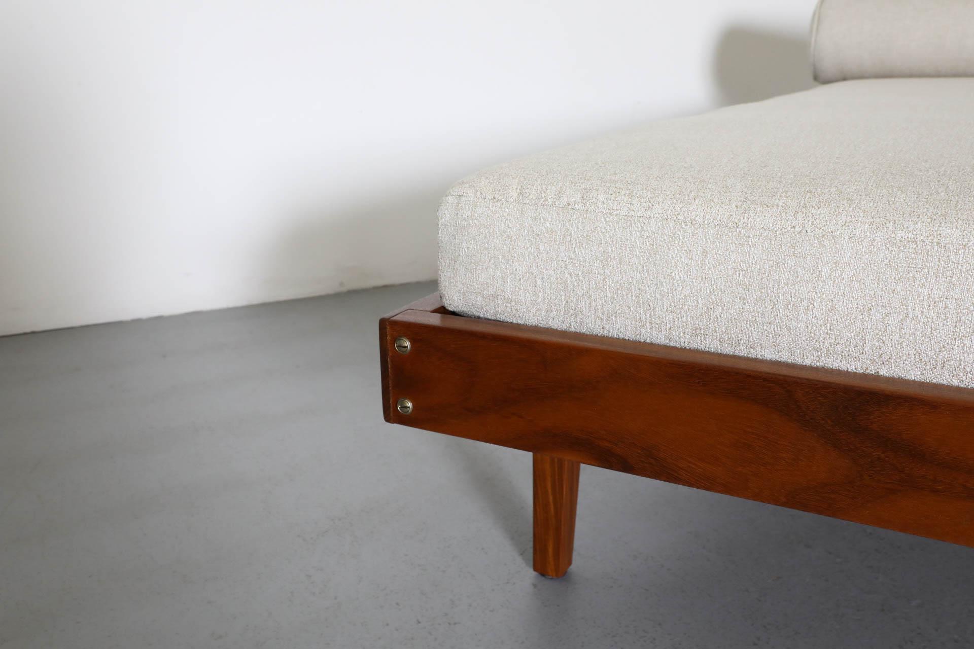 Mid-Century George Nelson Inspired Teak Daybed with New Beige Mattress & Bolster 7