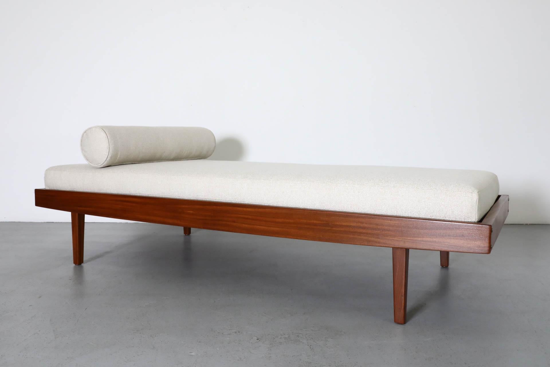 Dutch Mid-Century George Nelson Inspired Teak Daybed with New Beige Mattress & Bolster