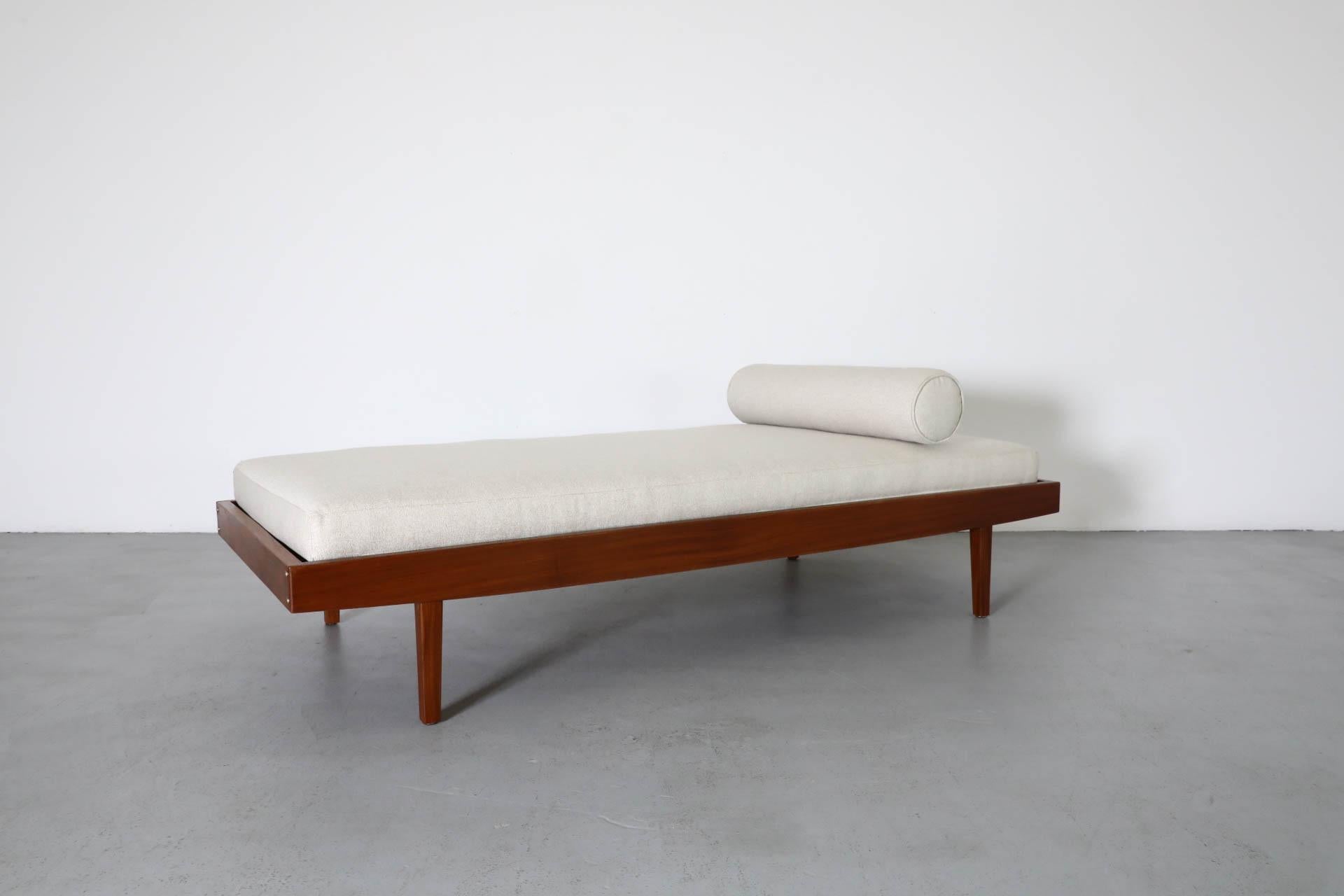 Upholstery Mid-Century George Nelson Inspired Teak Daybed with New Beige Mattress & Bolster