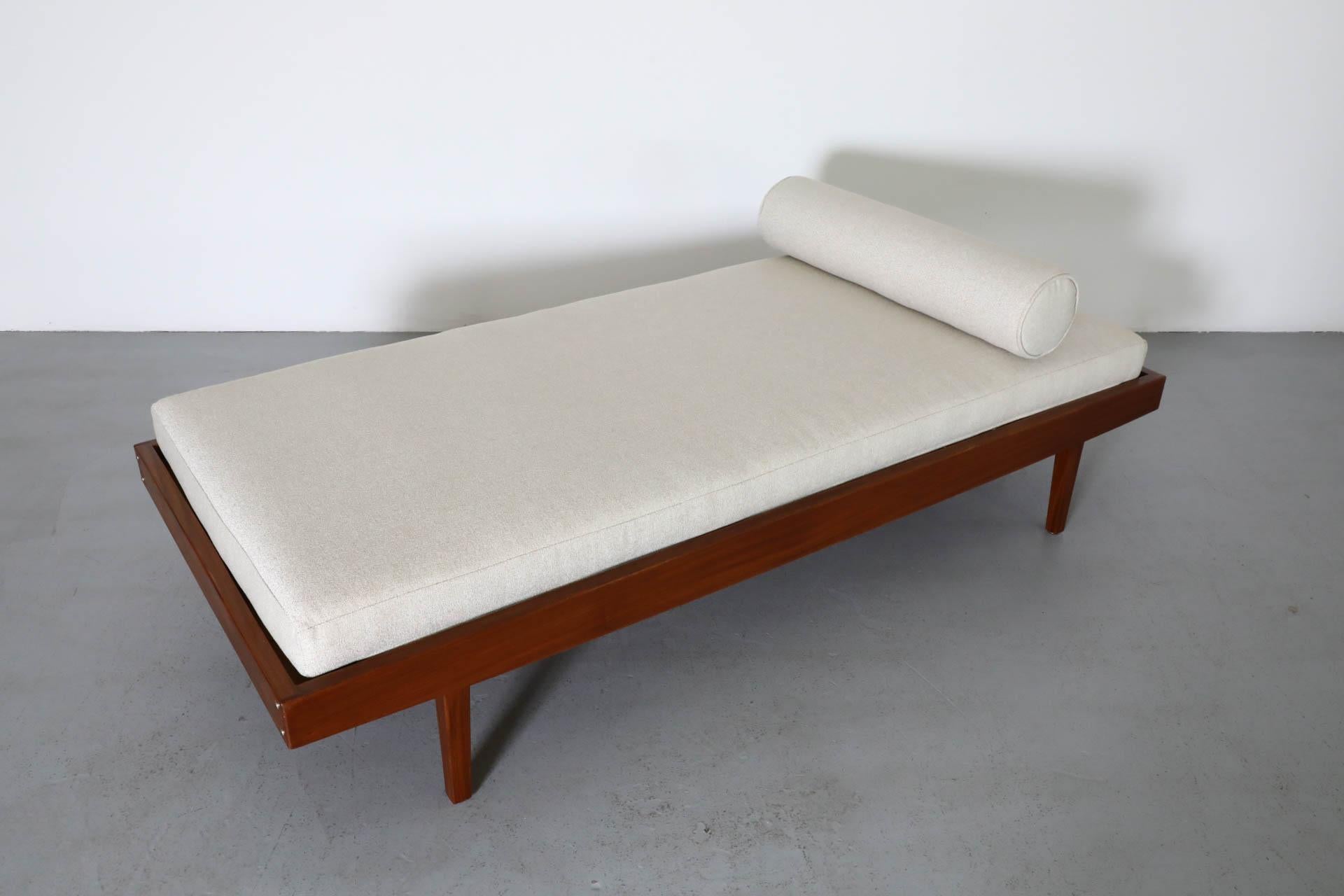Mid-Century George Nelson Inspired Teak Daybed with New Beige Mattress & Bolster 1