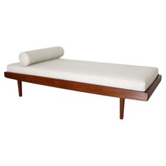 Mid-Century George Nelson Inspired Teak Daybed with New Beige Mattress & Bolster