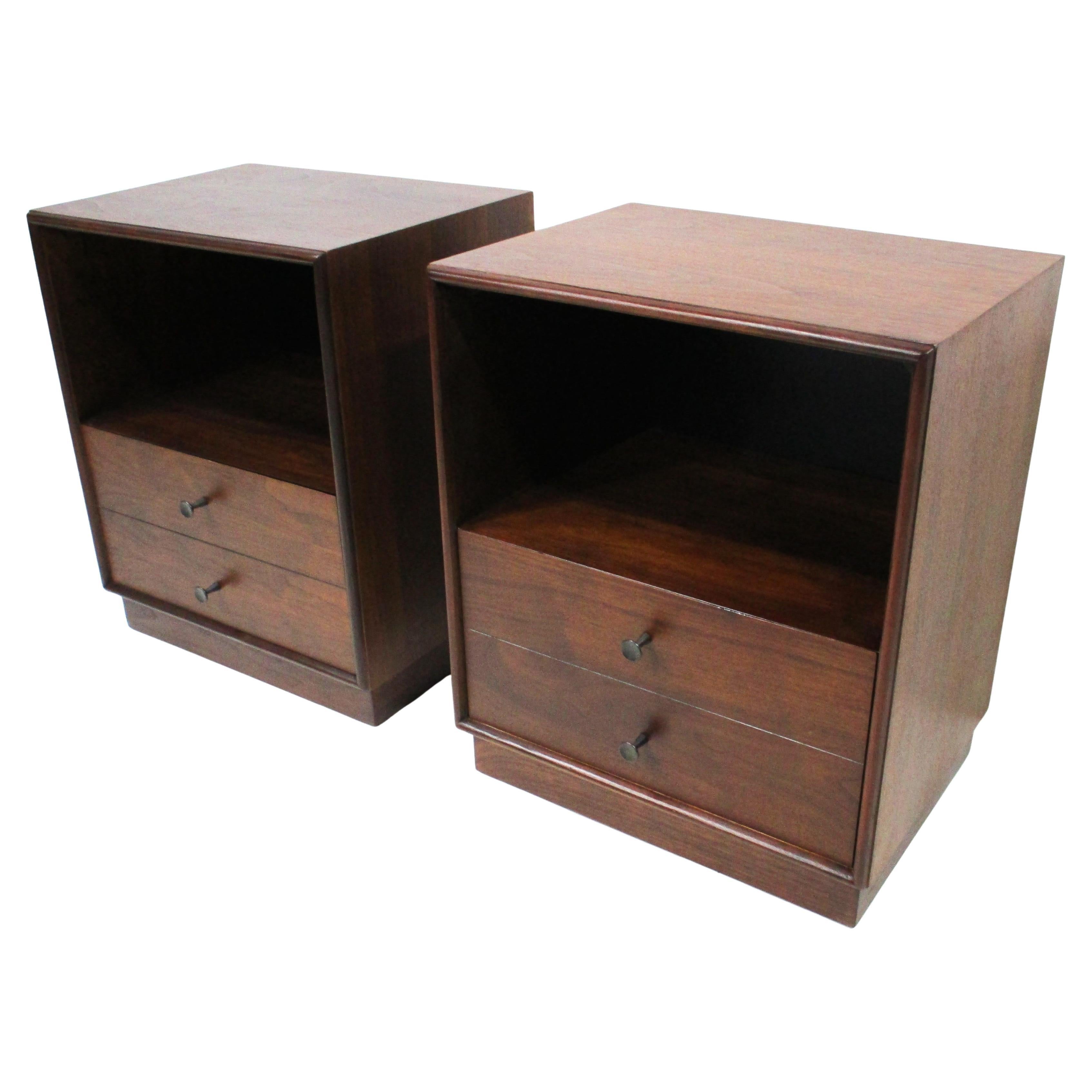 Mid Century George Nelson Styled Walnut Nightstands by Ramseur Furniture
